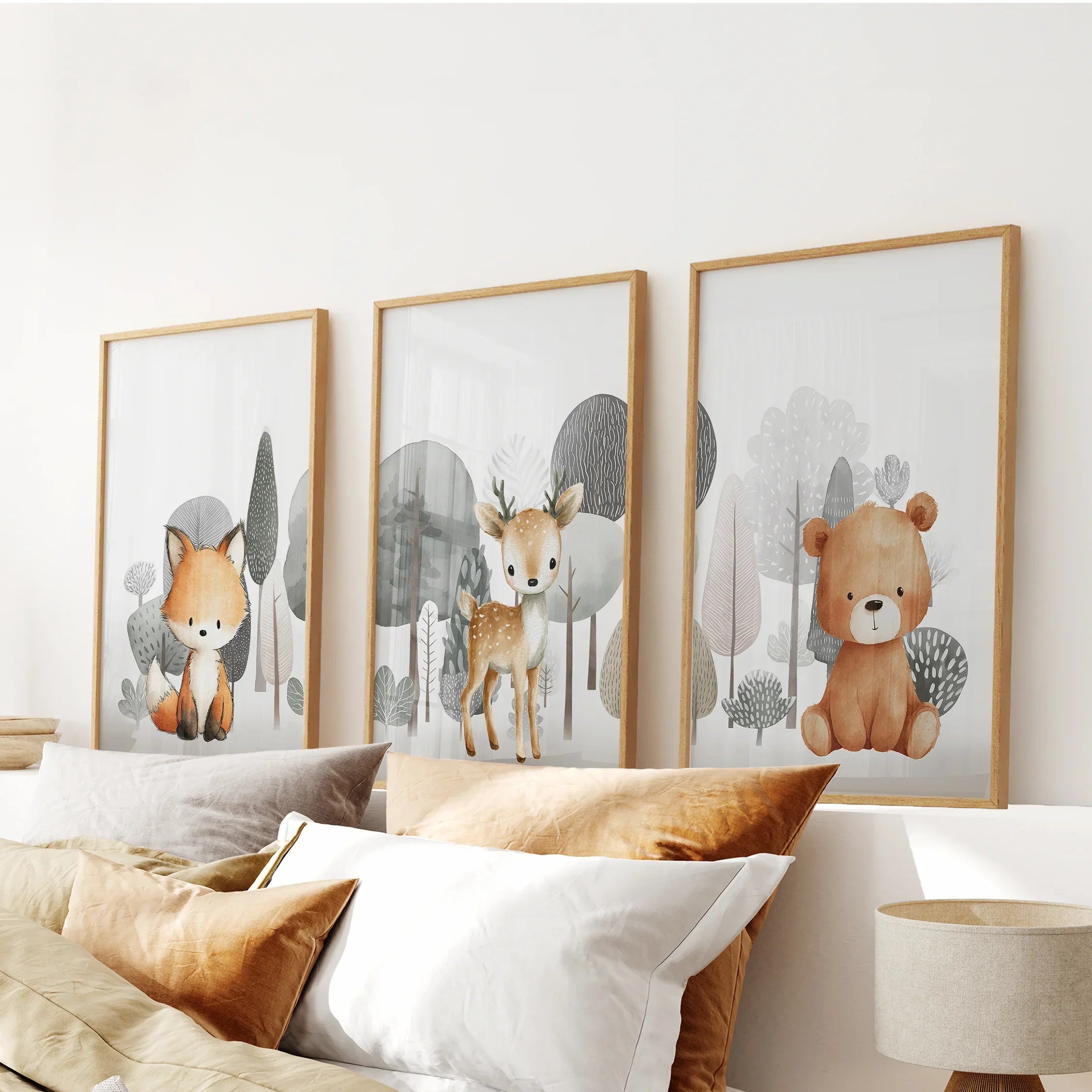 Forest Animal Nursery Decor. Cute Fox Fawn Bear Print Set