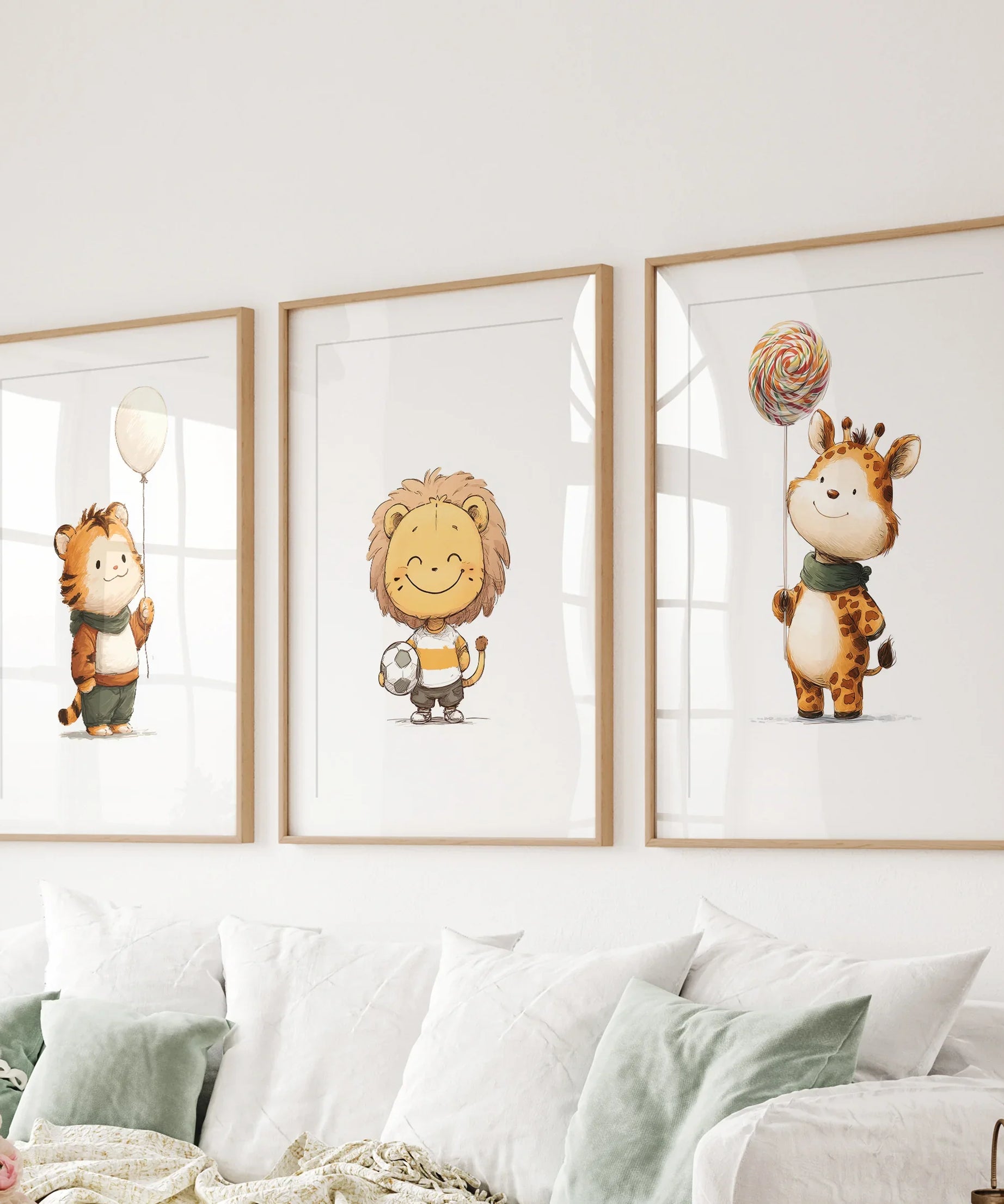 Woodland Jungle Set of 3 Prints. Lion, Giraffe, Tiger Art