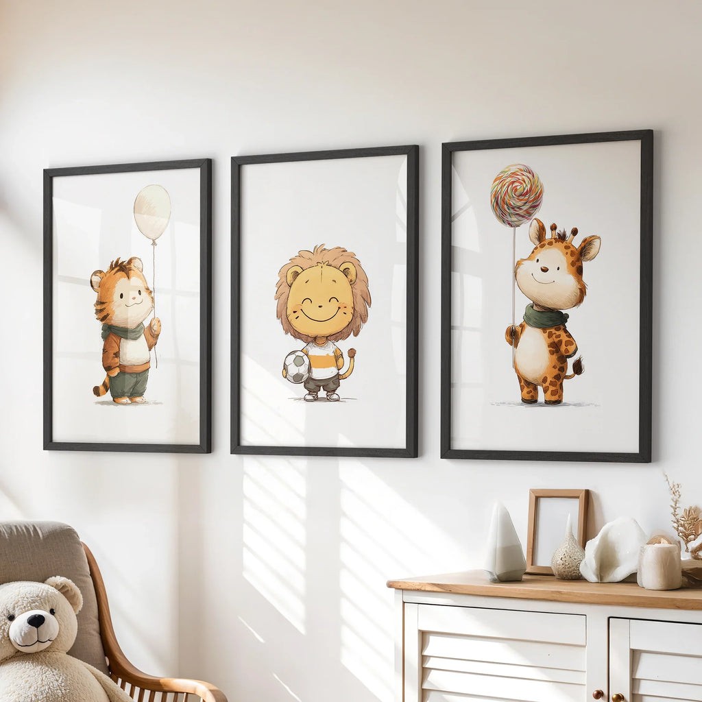 Woodland Jungle Set of 3 Prints. Lion, Giraffe, Tiger Art