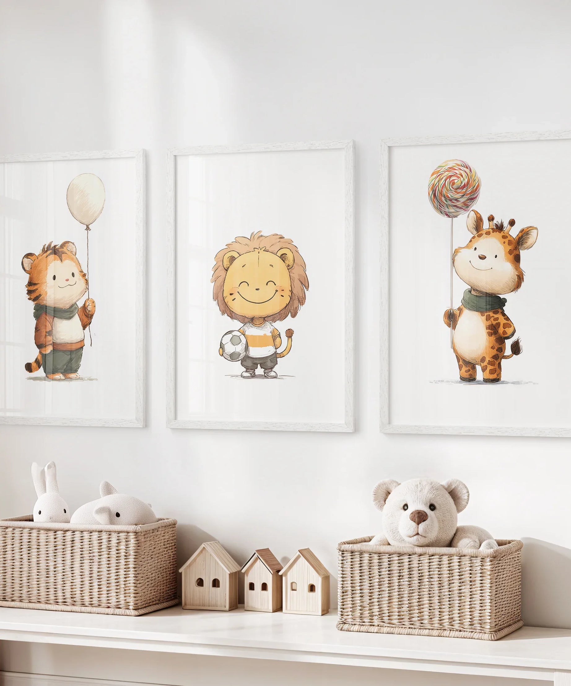 Woodland Jungle Set of 3 Prints. Lion, Giraffe, Tiger Art