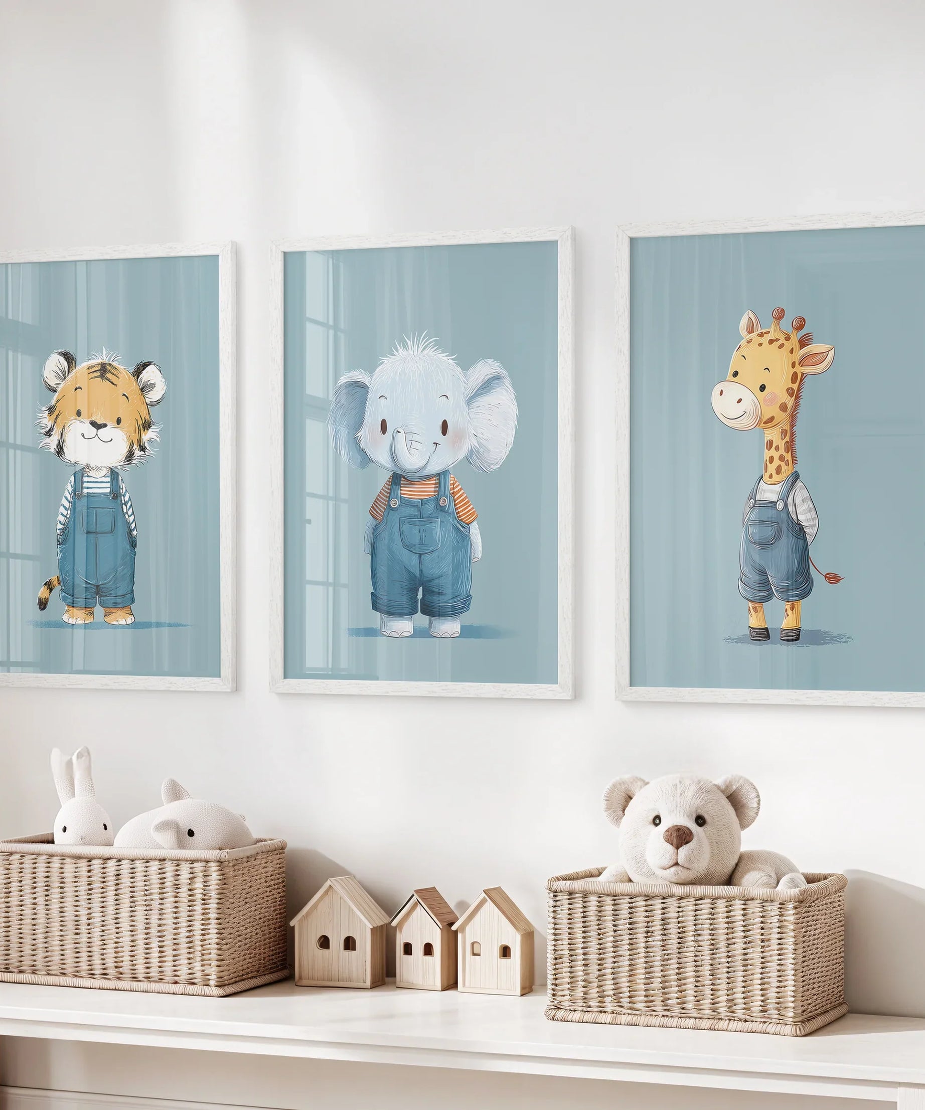 Safari Nursery Wall Art Set of 3. Baby Elephant, Giraffe, Tiger