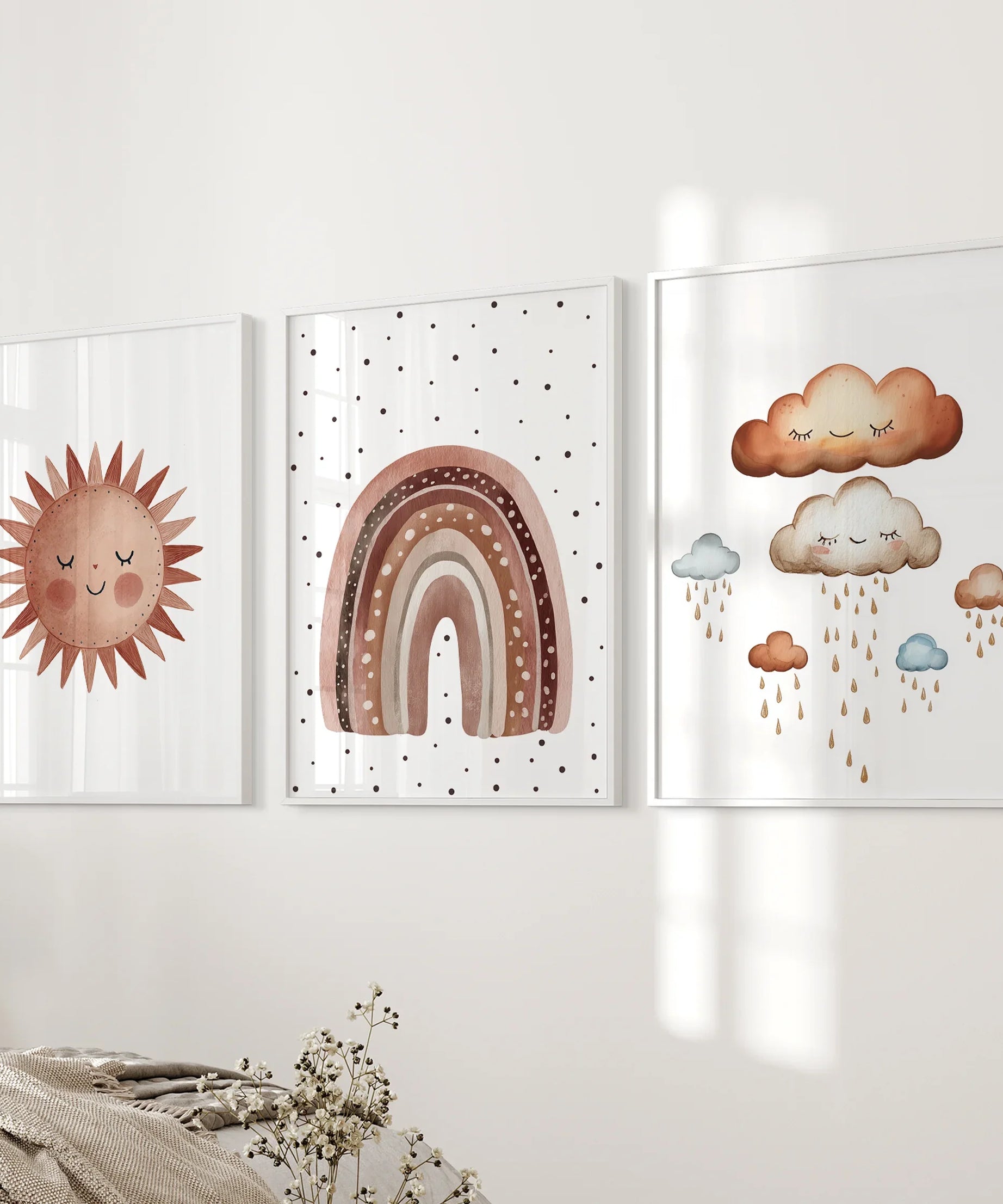 Minimalist Baby Room Wall Art Set of 3. Earthy Rainbow Theme