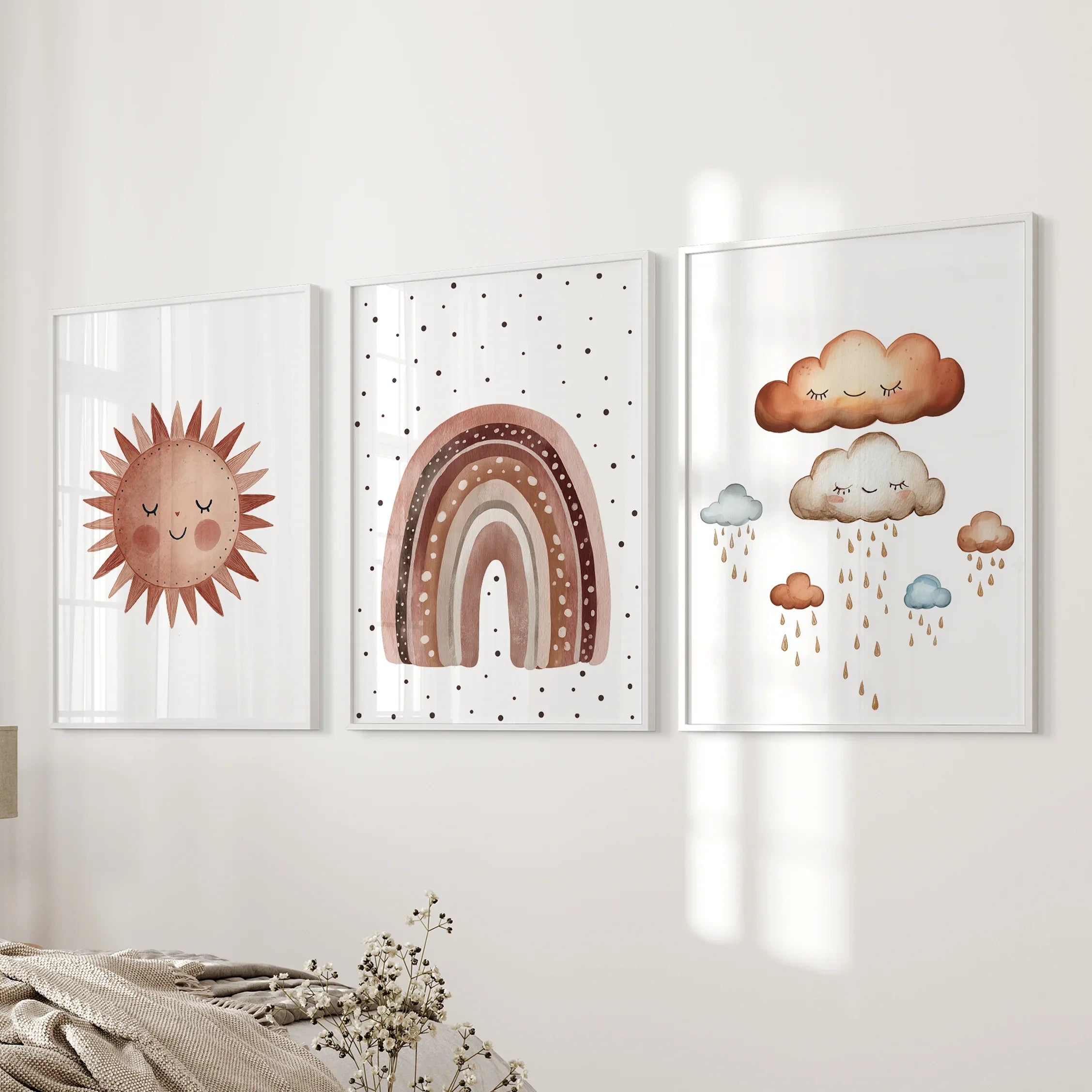 Minimalist Baby Room Wall Art Set of 3. Earthy Rainbow Theme