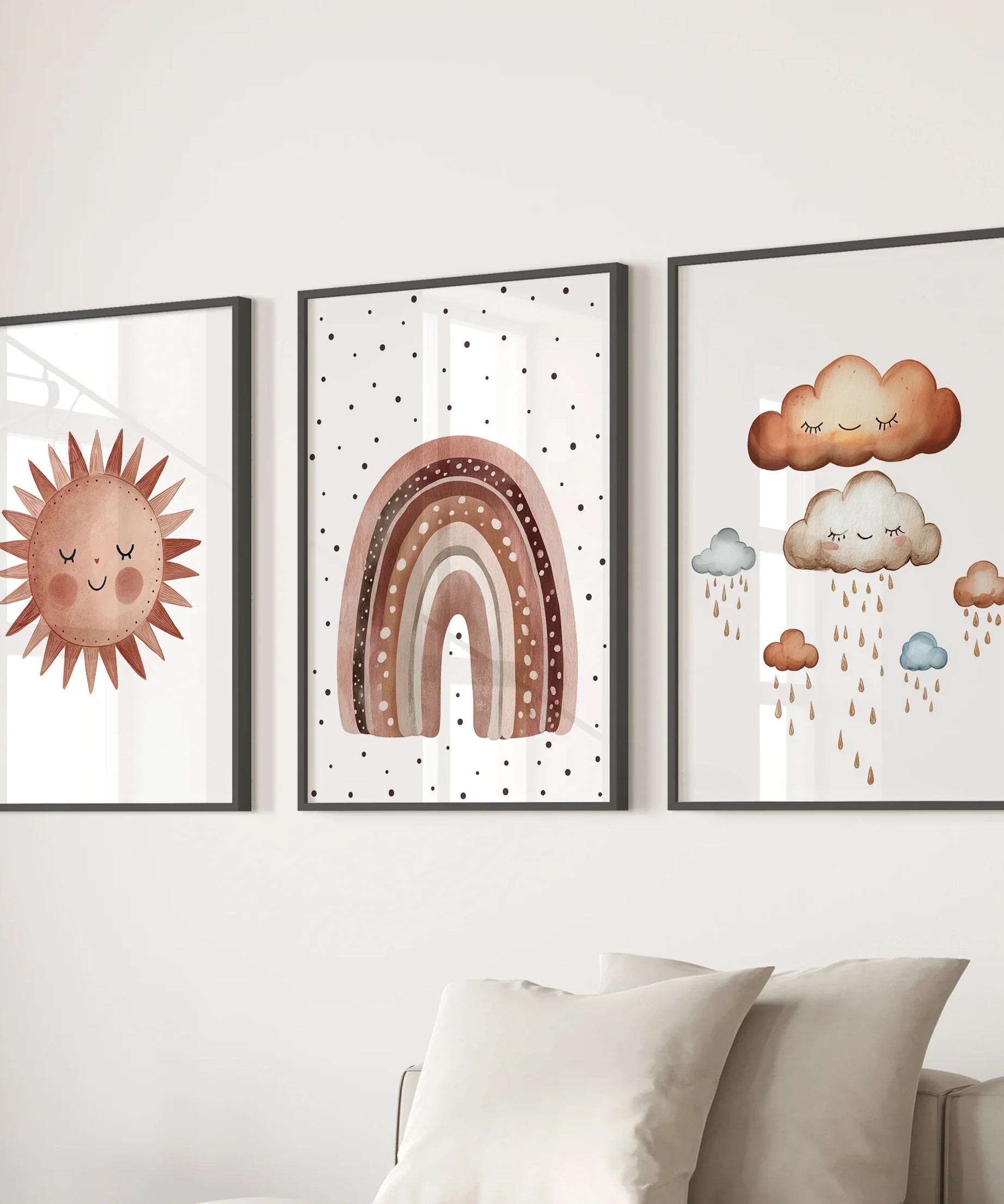 Minimalist Baby Room Wall Art Set of 3. Earthy Rainbow Theme