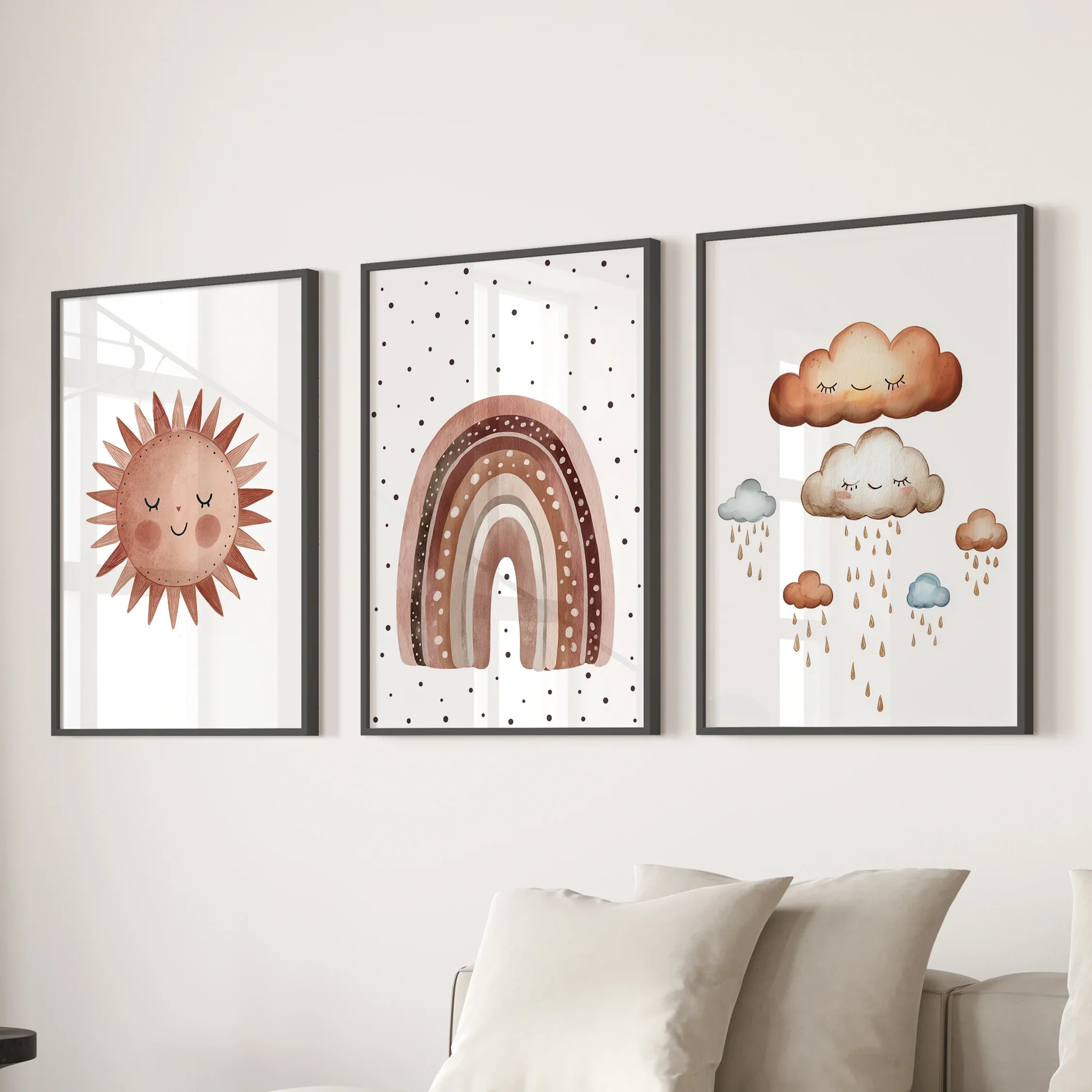 Minimalist Baby Room Wall Art Set of 3. Earthy Rainbow Theme