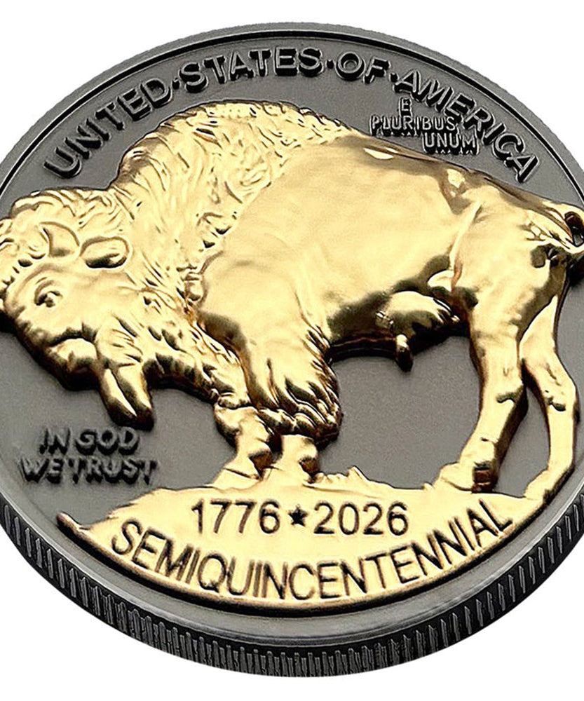 3D American Buffalo Indian Head Tribute Coin mit USA 250 Privy Mark (Schwarzruthenium & 24k Gold)