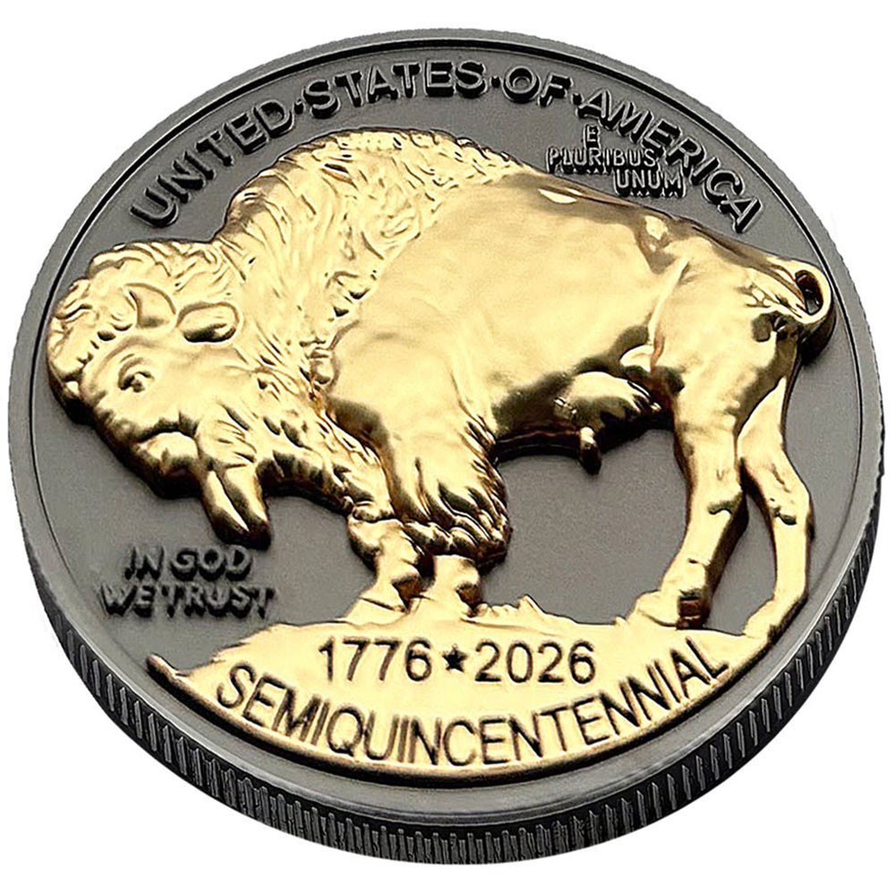 3D American Buffalo Indian Head Tribute Coin mit USA 250 Privy Mark (Schwarzruthenium & 24k Gold)