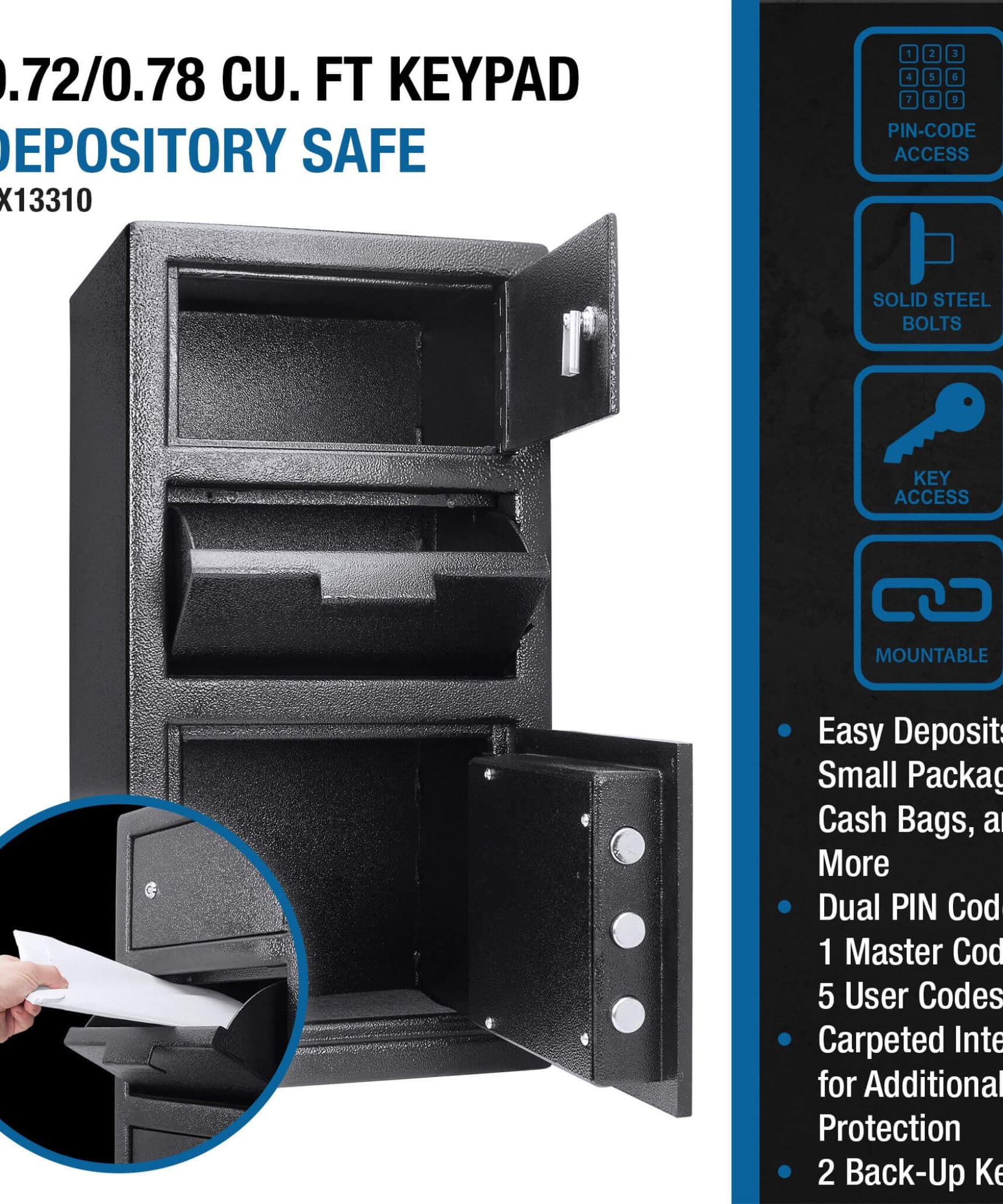 Barska 0.78 CF Heavy-Duty Large Steel Depository Safe With Digital Keypad (SAK75106)
