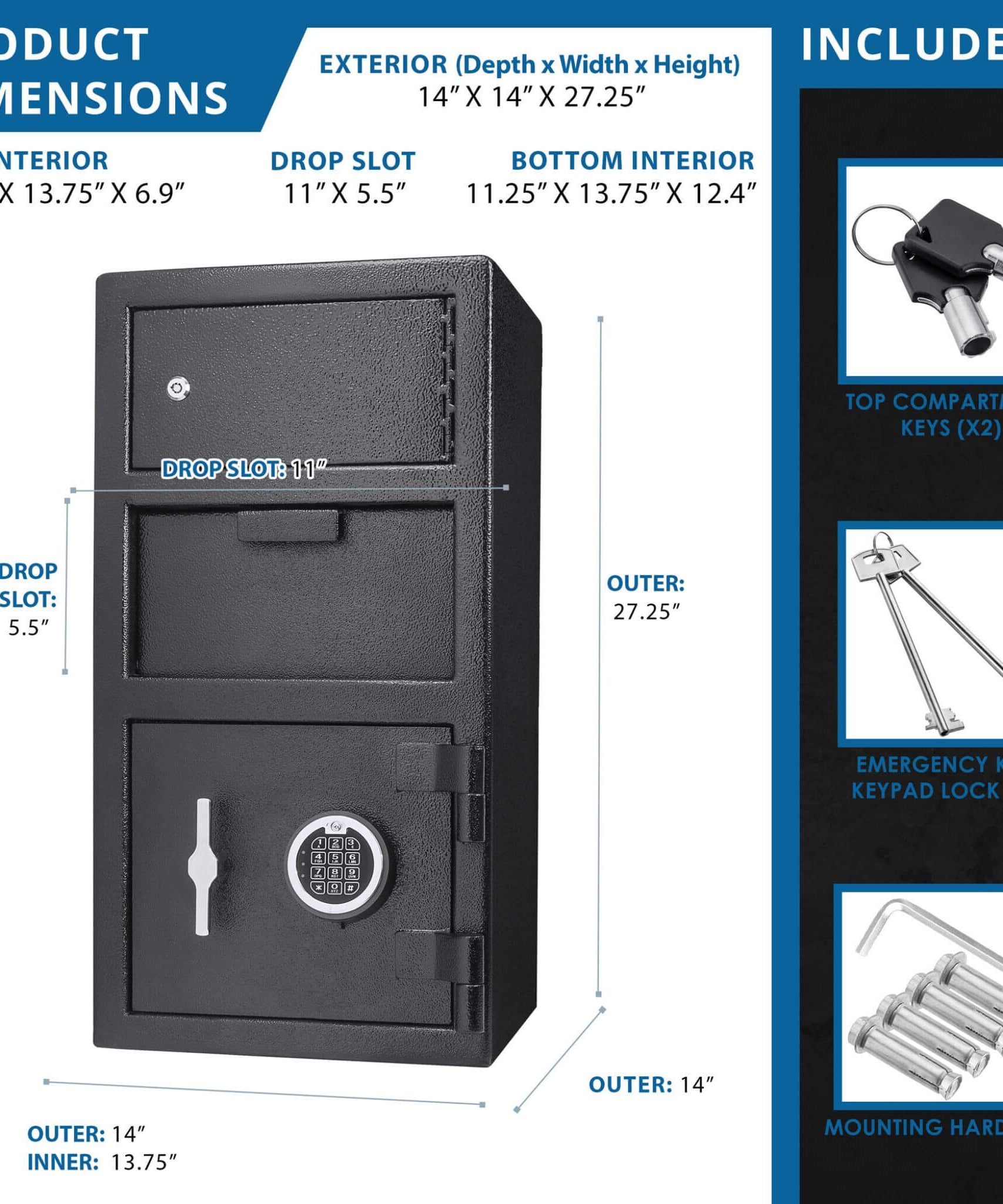 Barska 0.78 CF Heavy-Duty Large Steel Depository Safe With Digital Keypad (SAK75106)