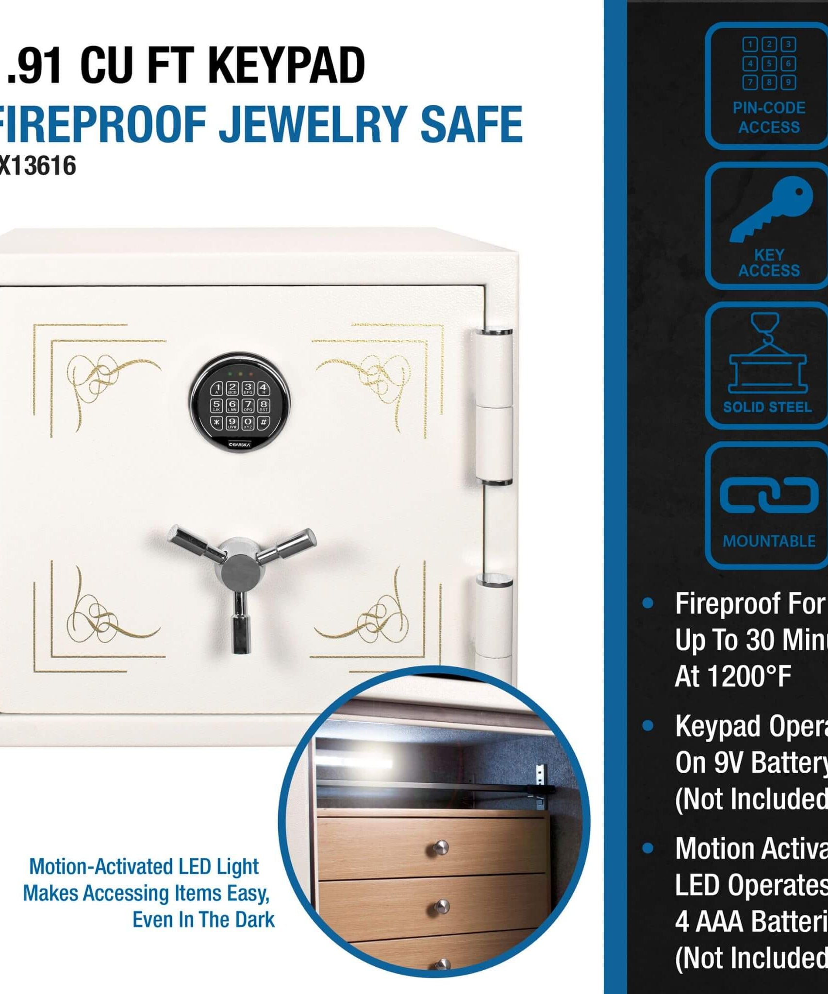 Barska 1.91 CF White Fireproof Jewelry Safe With Digital Keypad Lock (SAK42861)