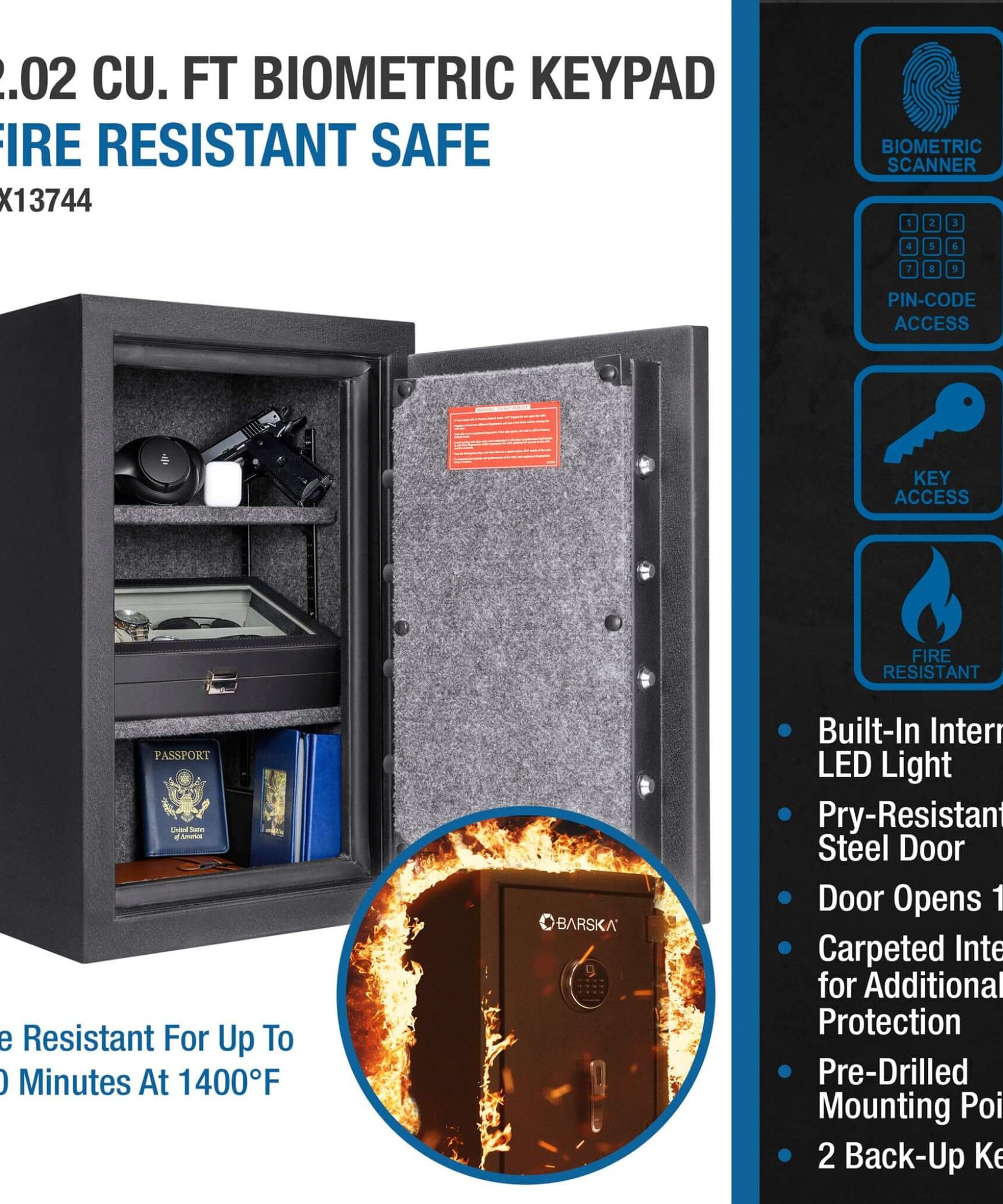 Barska 2.02 CF Heavy-Duty Fire Resistant Safe With Biometric Keypad (SAK29487)