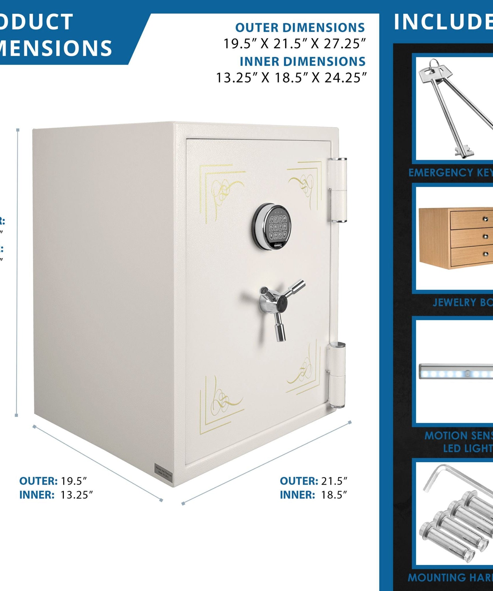 Barska 2.75 CF White Fireproof Jewelry Safe With Jewelry Storage Drawer (SAK69047)