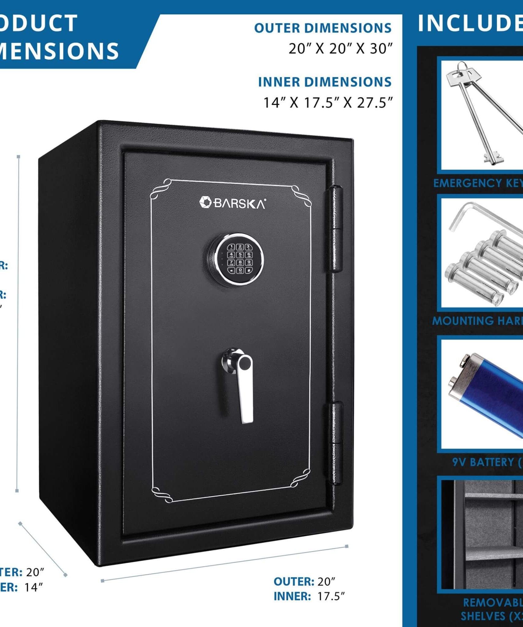 Barska 4.39 CF Heavy-Duty Steel Fireproof Safe Vault With Digital Keypad (SAK51786)