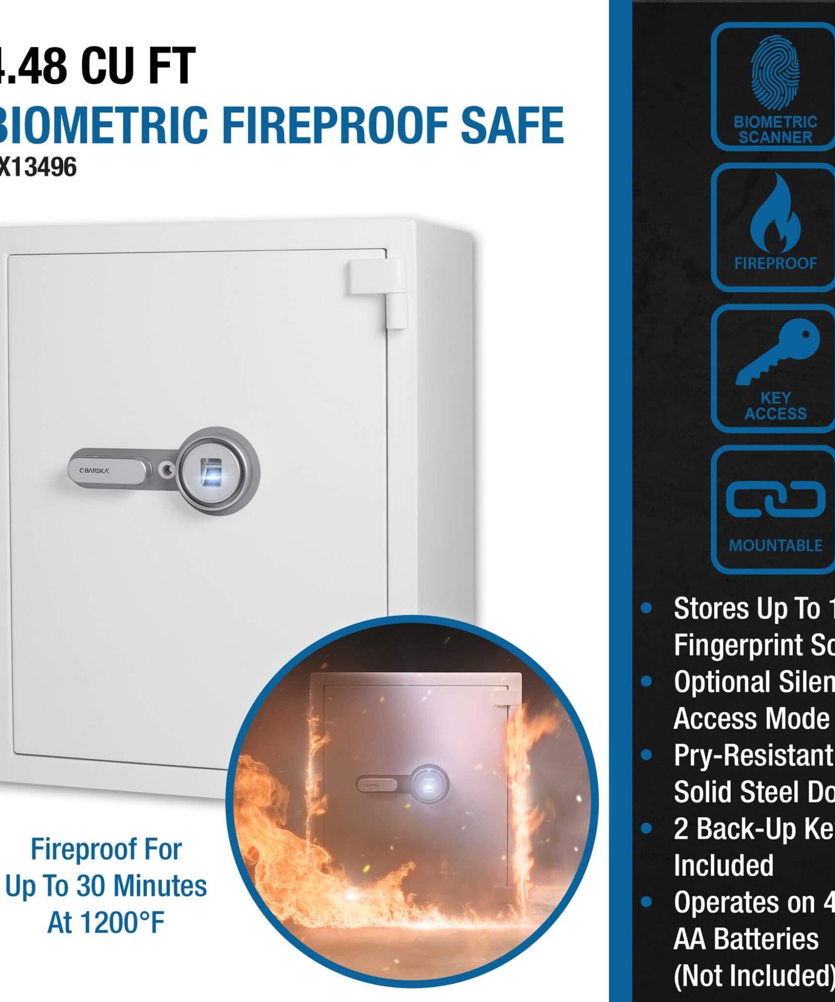 Barska 4.48 CF Large Heavy-Duty Fireproof Biometric Safe (SAK83490)
