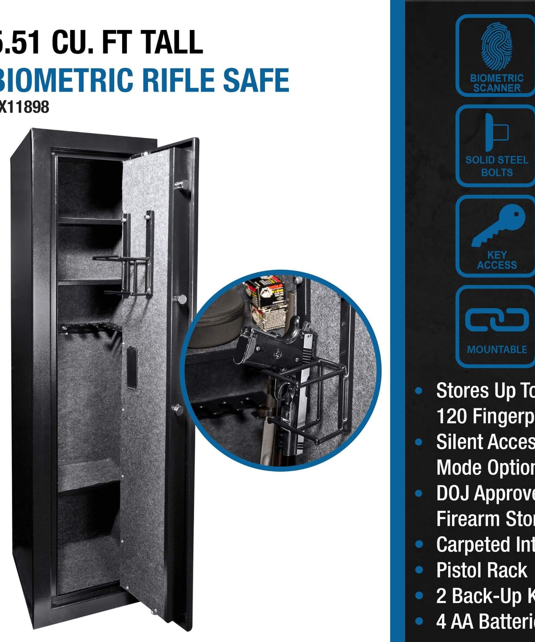 Barska 5.51 CF Tall Biometric Rifle Safe With Biometric Keypad (SAK90412)