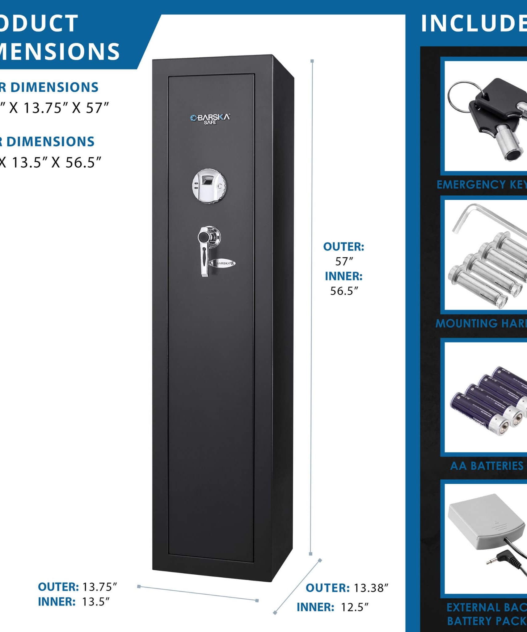 Barska 5.51 CF Tall Biometric Rifle Safe With Biometric Keypad (SAK90412)
