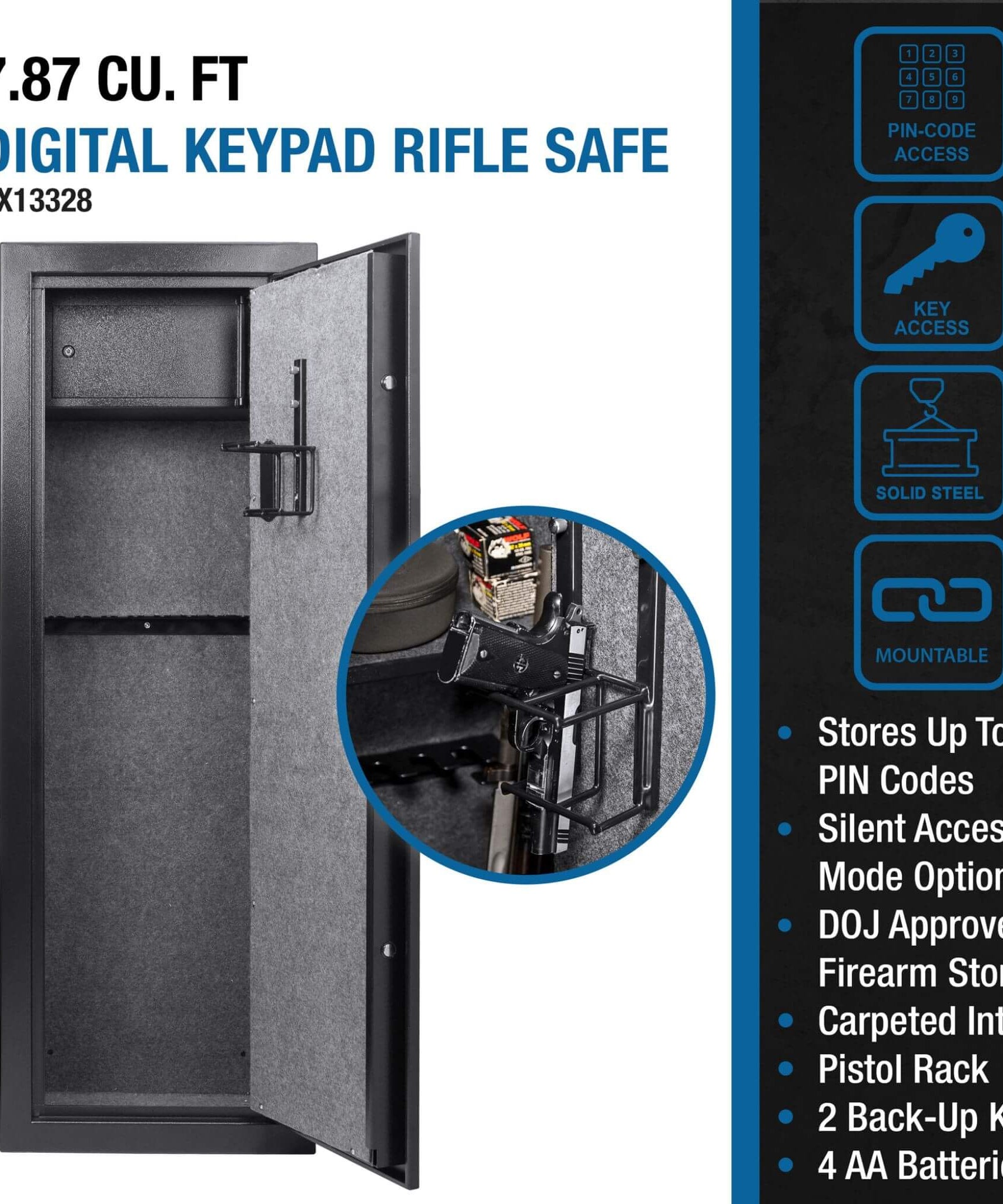 Barska 7.87 CF Extra-Large Rifle Gun Safe With Electronic Keypad And Secure Lock (SAK18420)