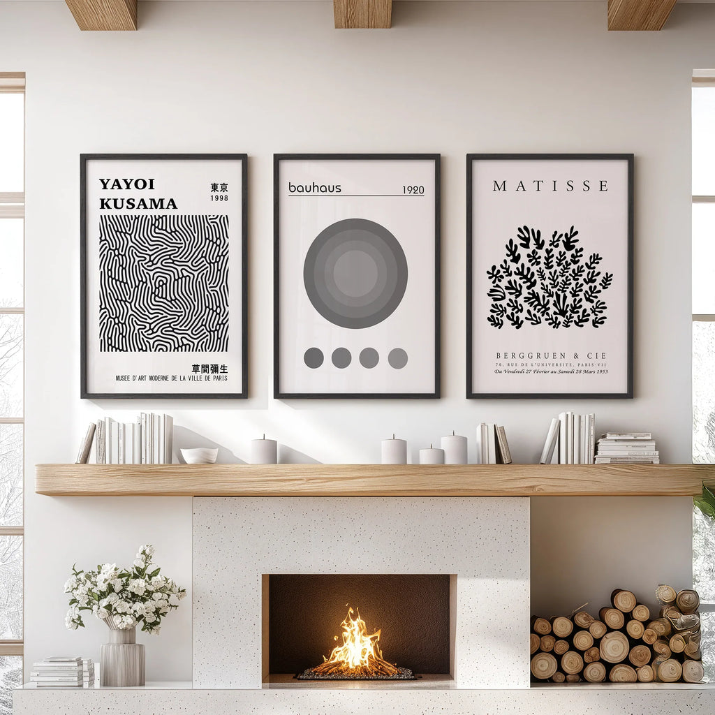 Black White Kusama, Matisse, Bauhaus Posters. Art Set of 3