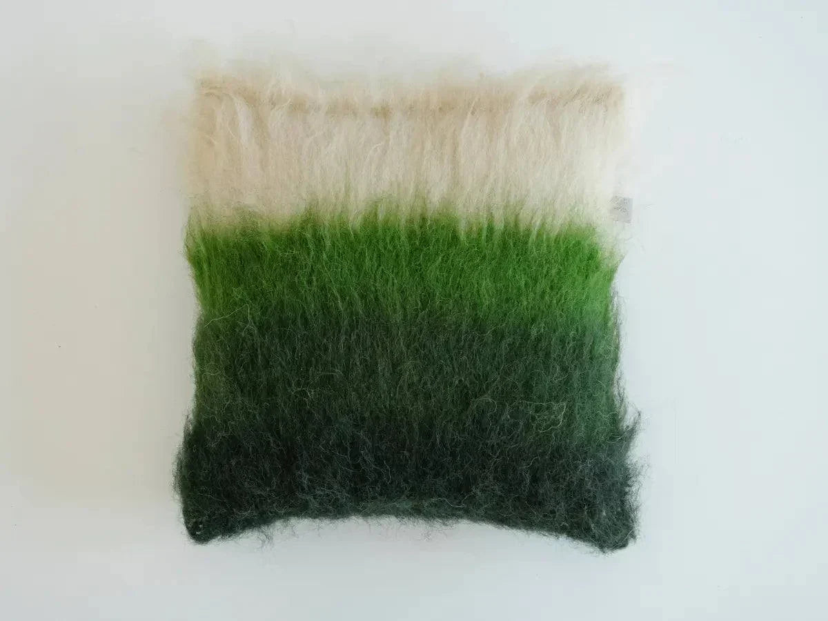 Emerald, Green & Cream Handwoven Wool Pillow – Brushed Texture