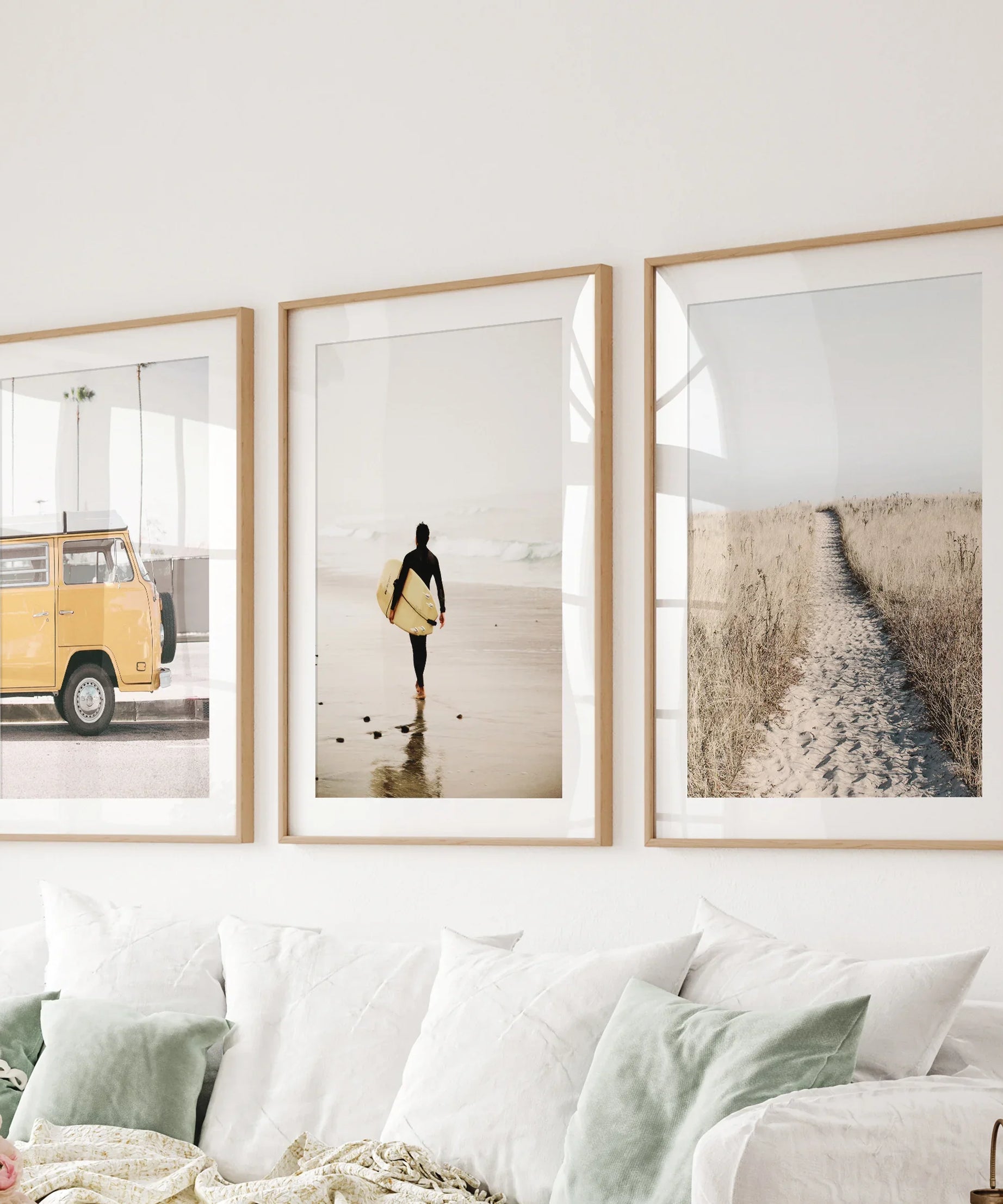 California Beach Set of 3 Prints. Surfer, Retro Van Decor