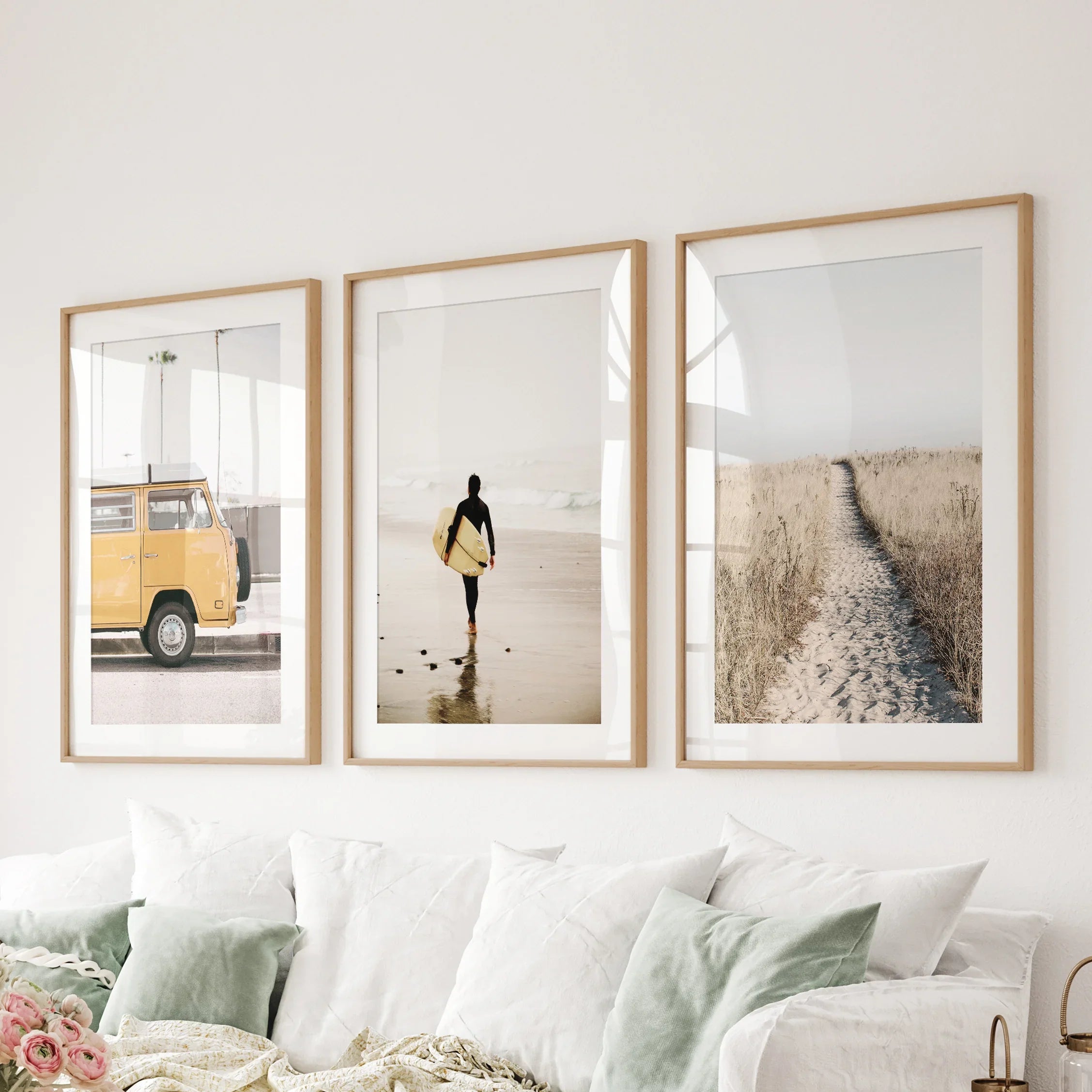 California Beach Set of 3 Prints. Surfer, Retro Van Decor