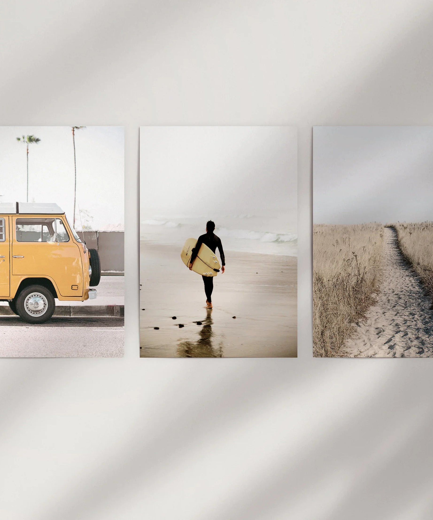 California Beach Set of 3 Prints. Surfer, Retro Van Decor