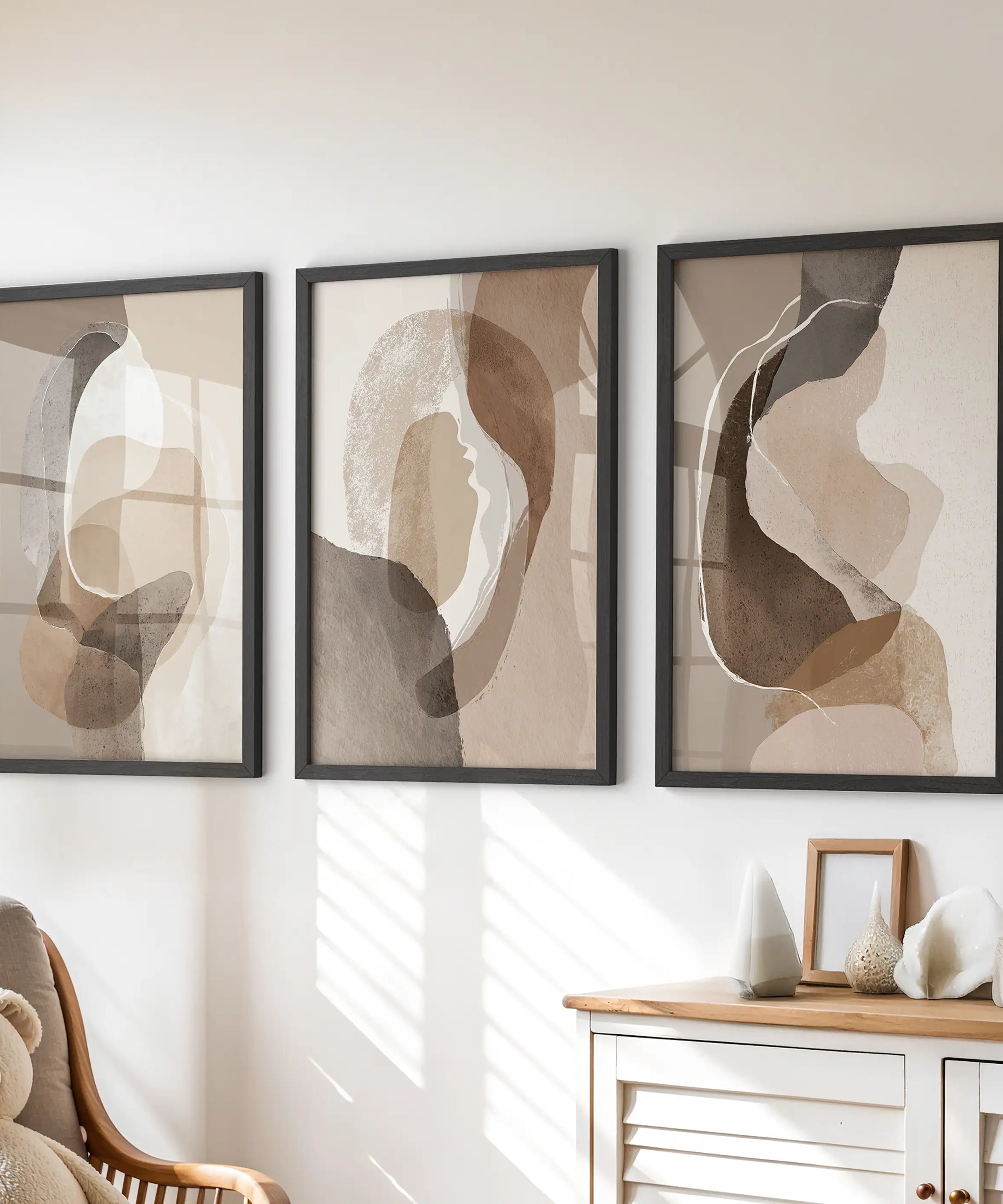 Neutral Abstract Wall Art Set of 3. Modern Earth Tone Prints
