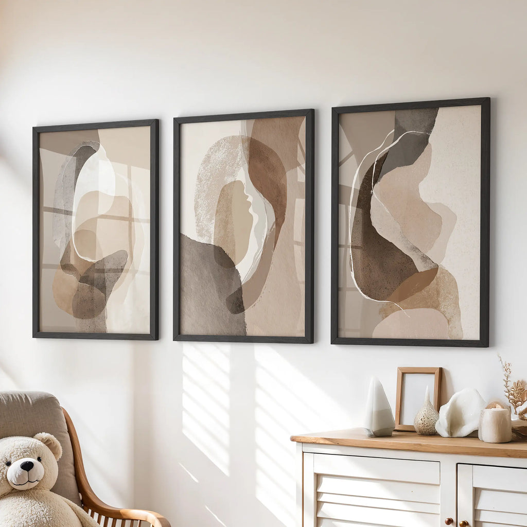Neutral Abstract Wall Art Set of 3. Modern Earth Tone Prints