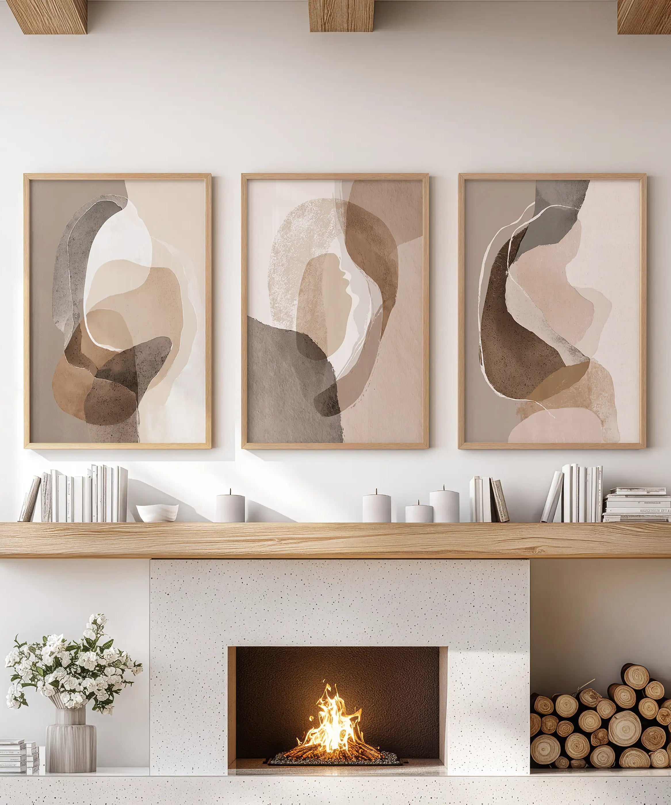 Neutral Abstract Wall Art Set of 3. Modern Earth Tone Prints