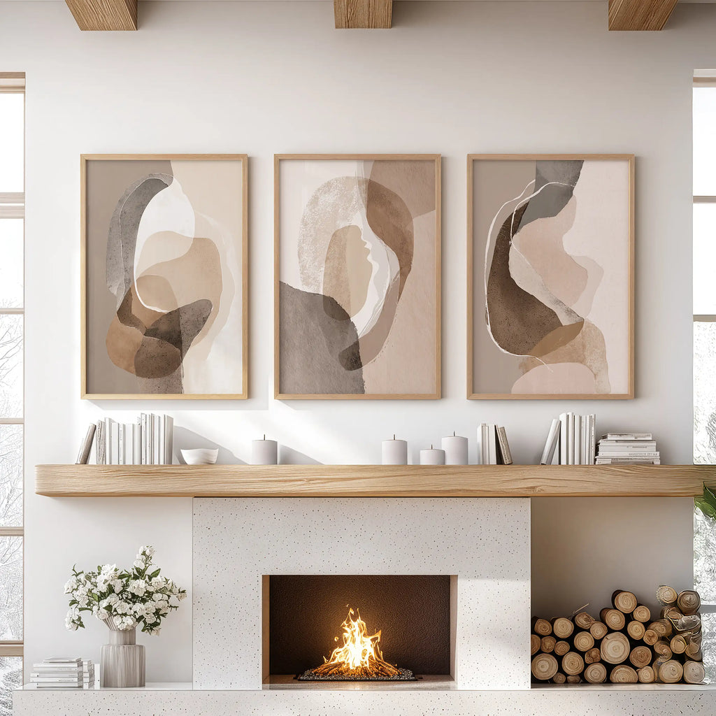 Neutral Abstract Wall Art Set of 3. Modern Earth Tone Prints