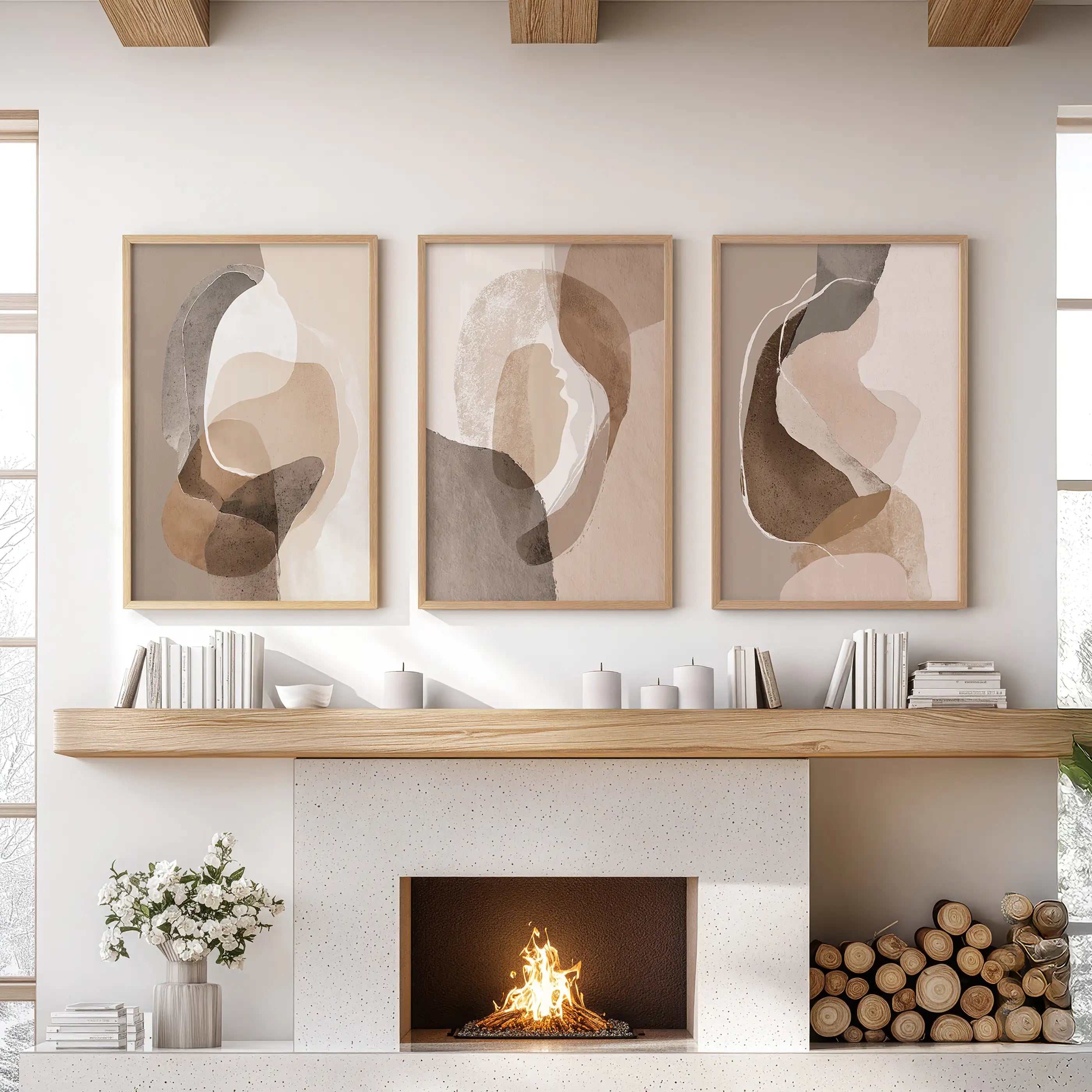 Neutral Abstract Wall Art Set of 3. Modern Earth Tone Prints