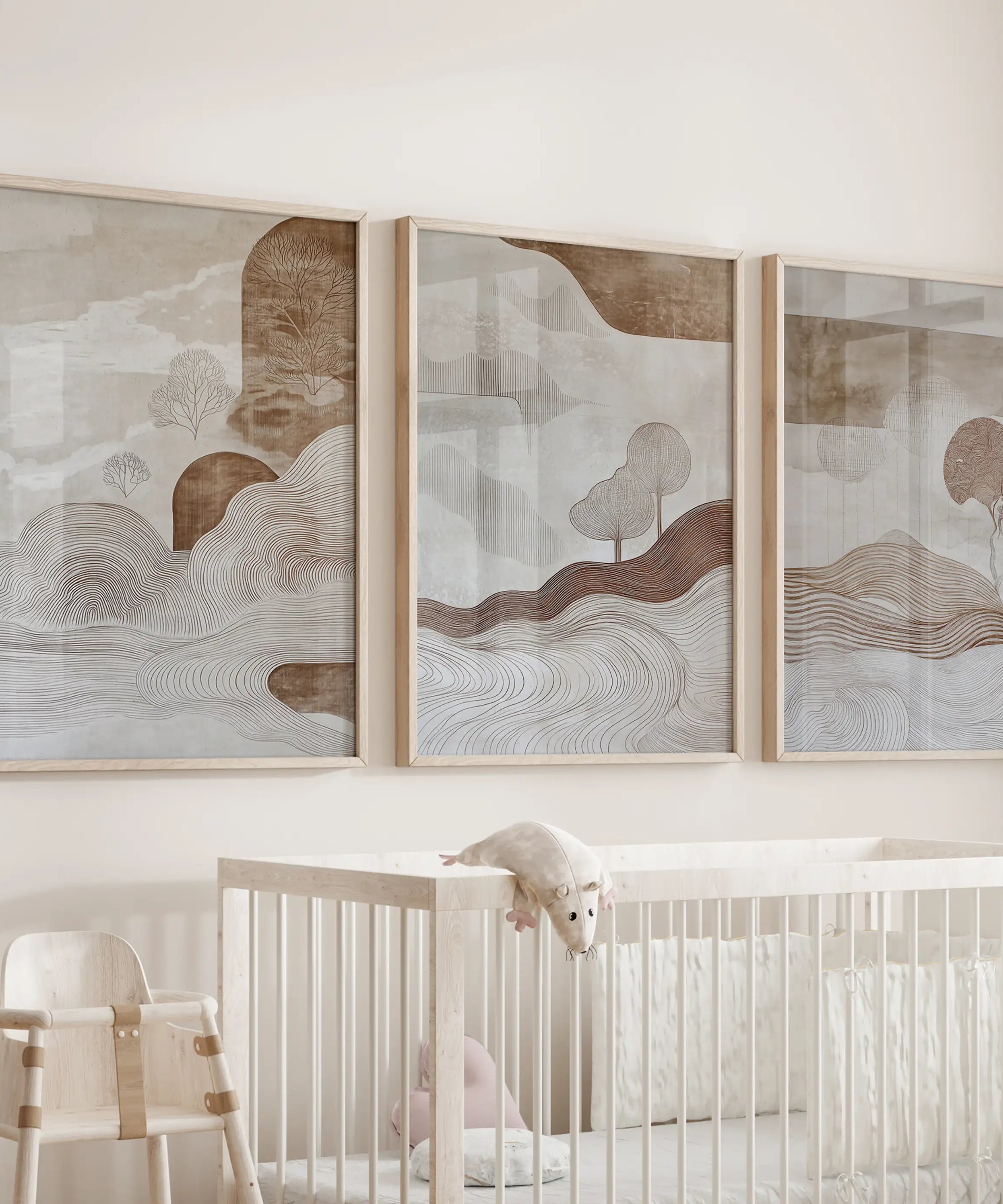 Wabi Sabi Line Art Set of 3 Prints. Earth Tones Landscape