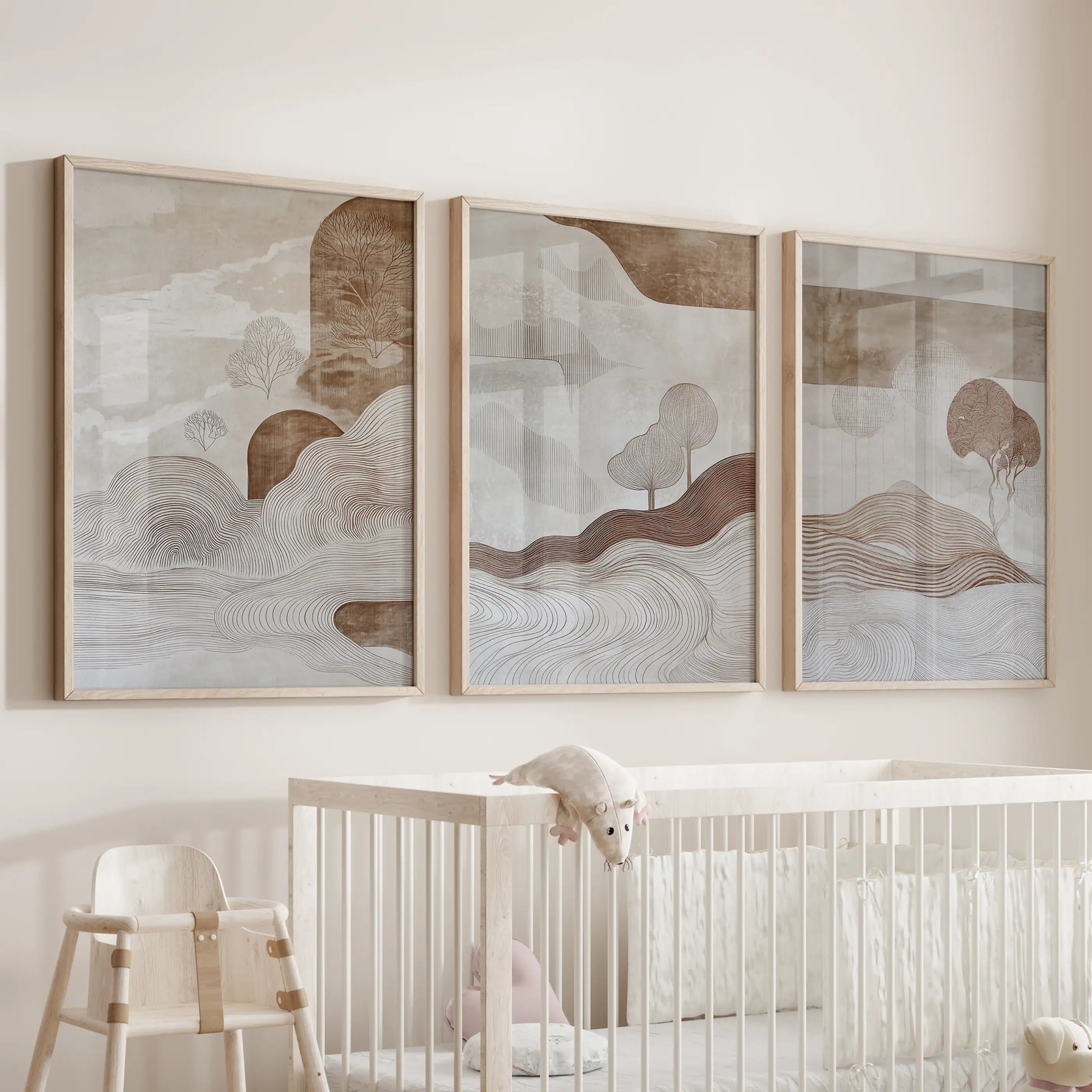 Wabi Sabi Line Art Set of 3 Prints. Earth Tones Landscape
