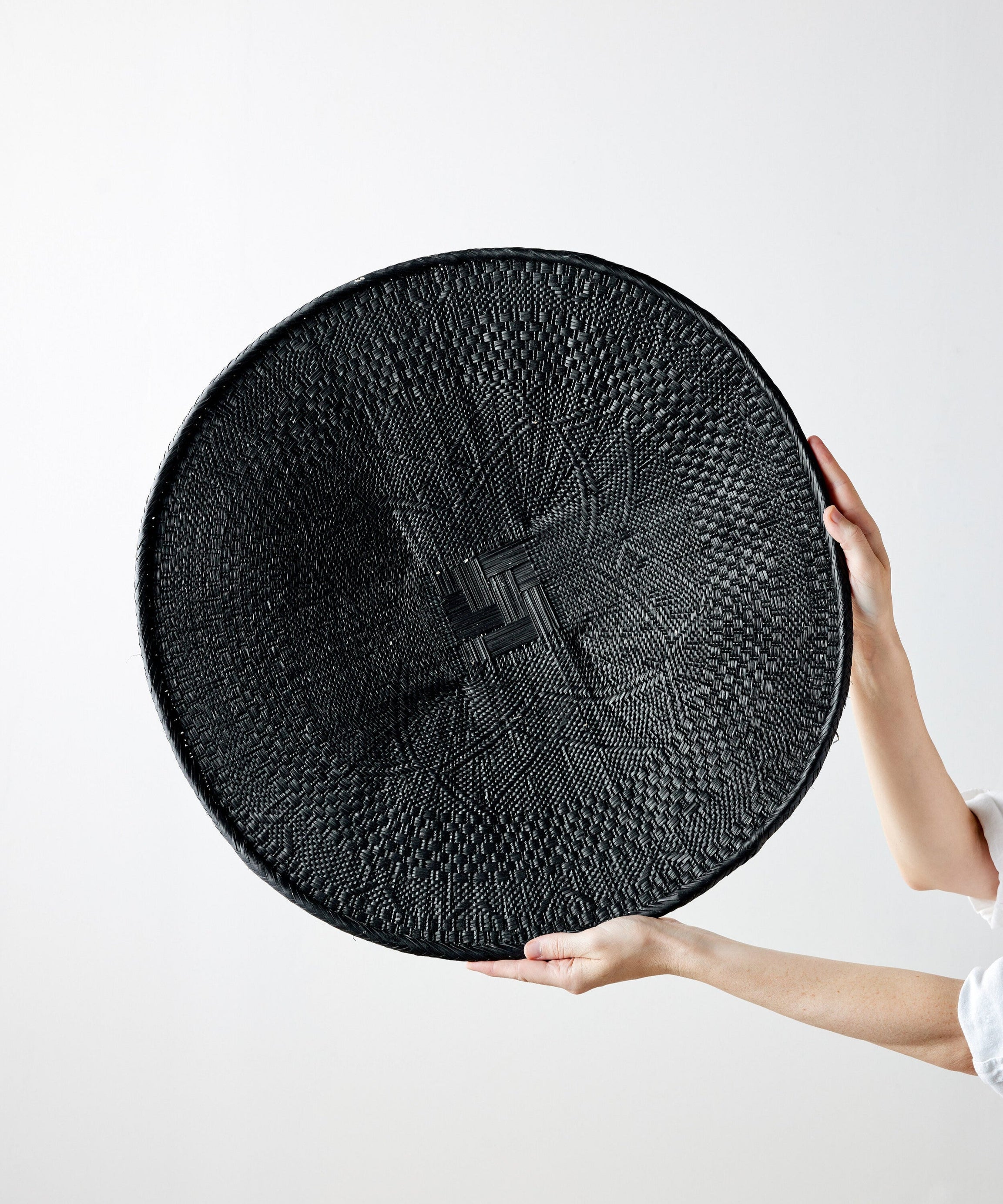 Hand-Painted Black Binga Flat Basket