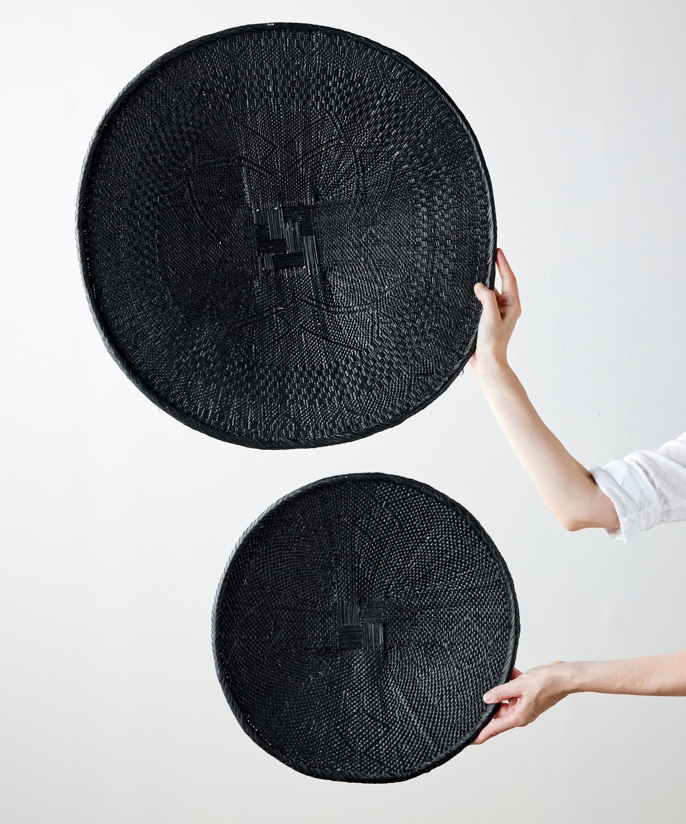 Hand-Painted Black Binga Flat Basket