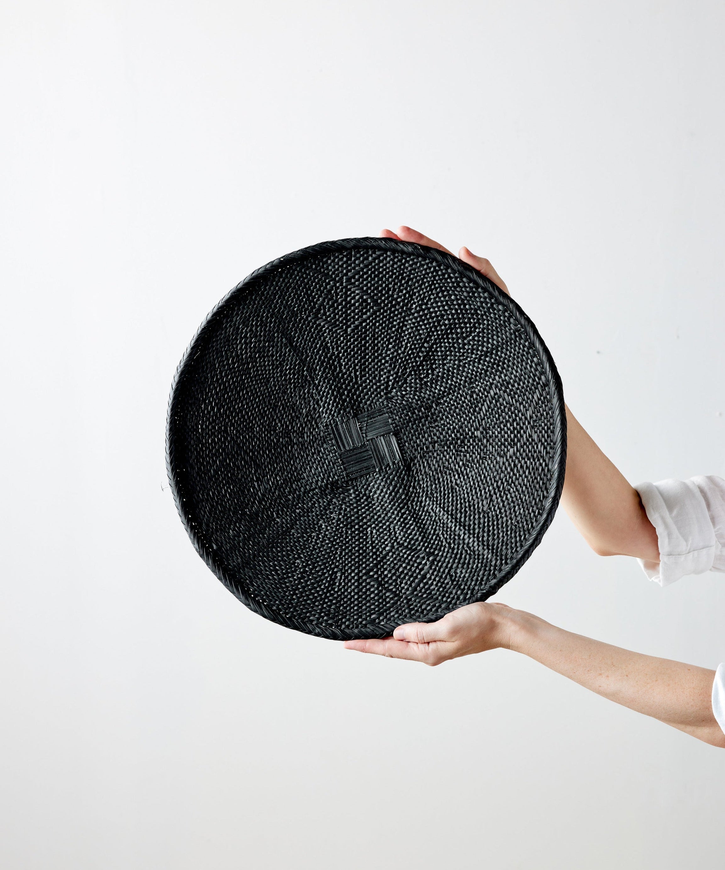 Hand-Painted Black Binga Flat Basket