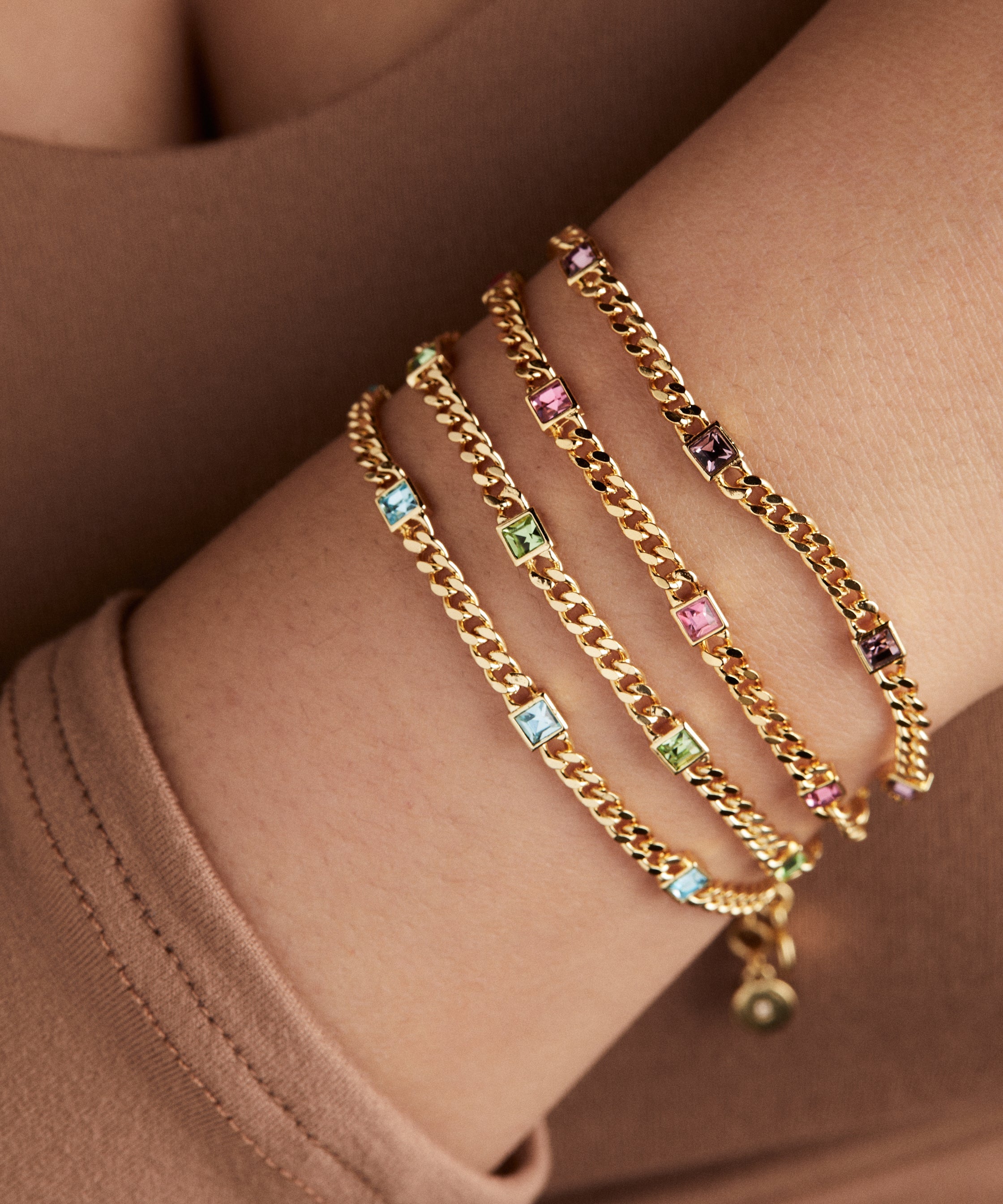 October Birthstone Rose Curb Chain Bracelet
