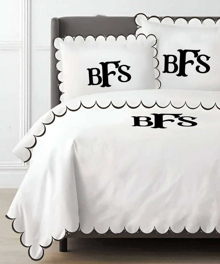 Monogram Allena 400TC Cotton Scallop Embroidery Sateen Solid Duvet Cover Set