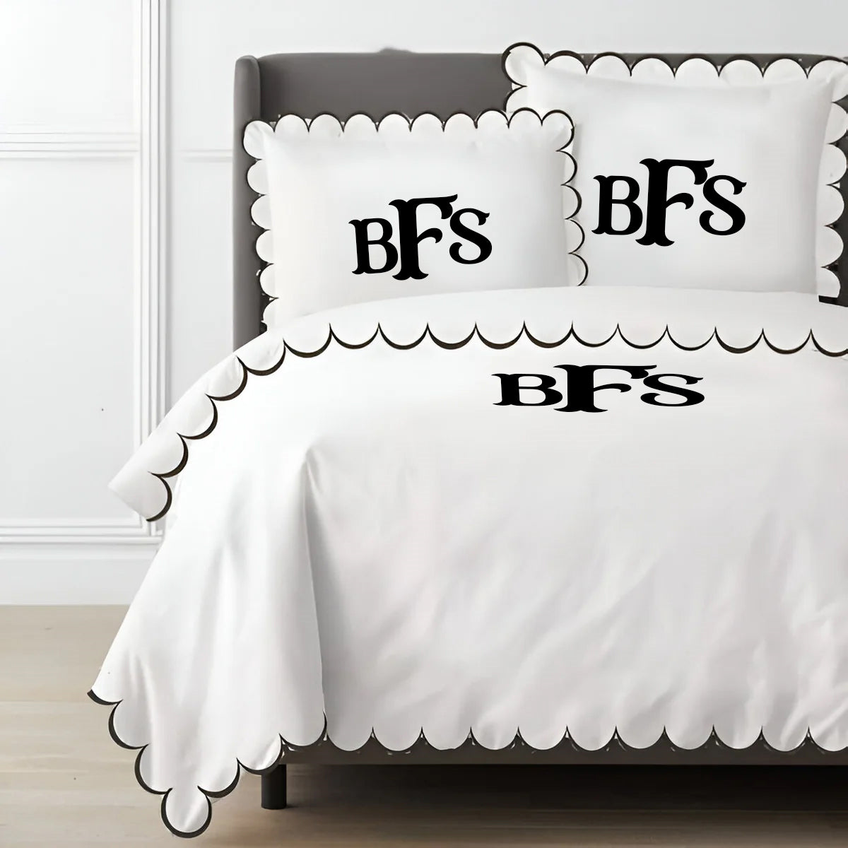 Monogram Allena 400TC Cotton Scallop Embroidery Sateen Solid Duvet Cover Set
