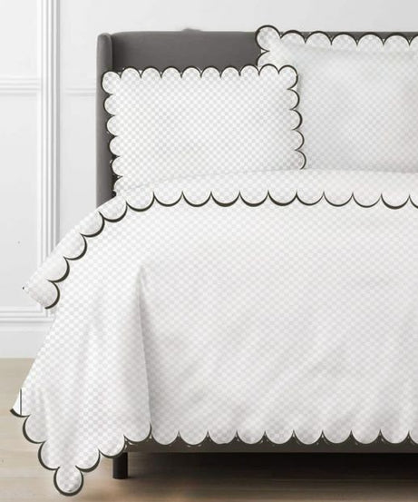 Allena 400TC Cotton Scallop Embroidery Sateen Microcheck Duvet Cover Set
