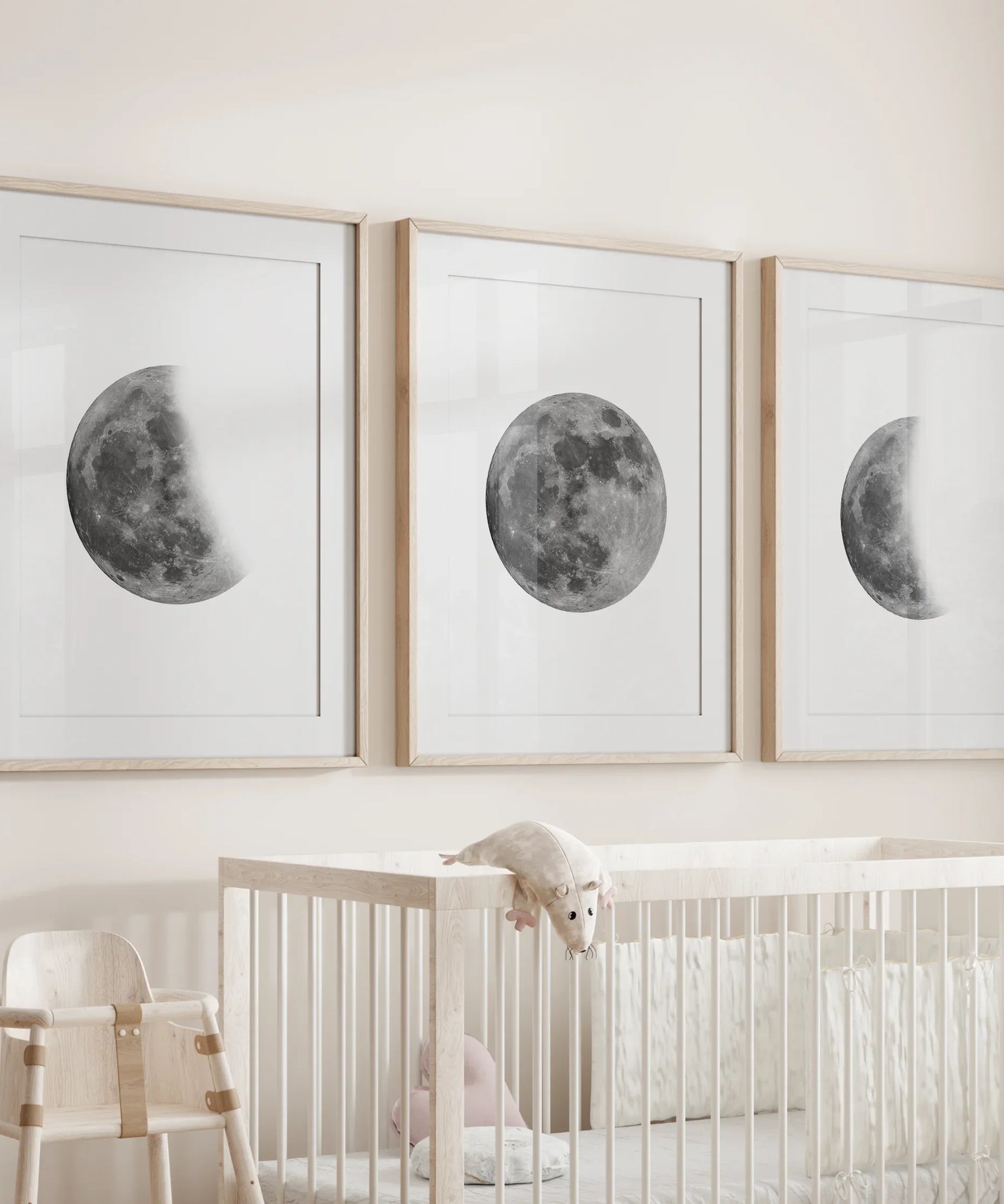 Moon Phases Set of 3 Prints. Black and White Lunar Cycle