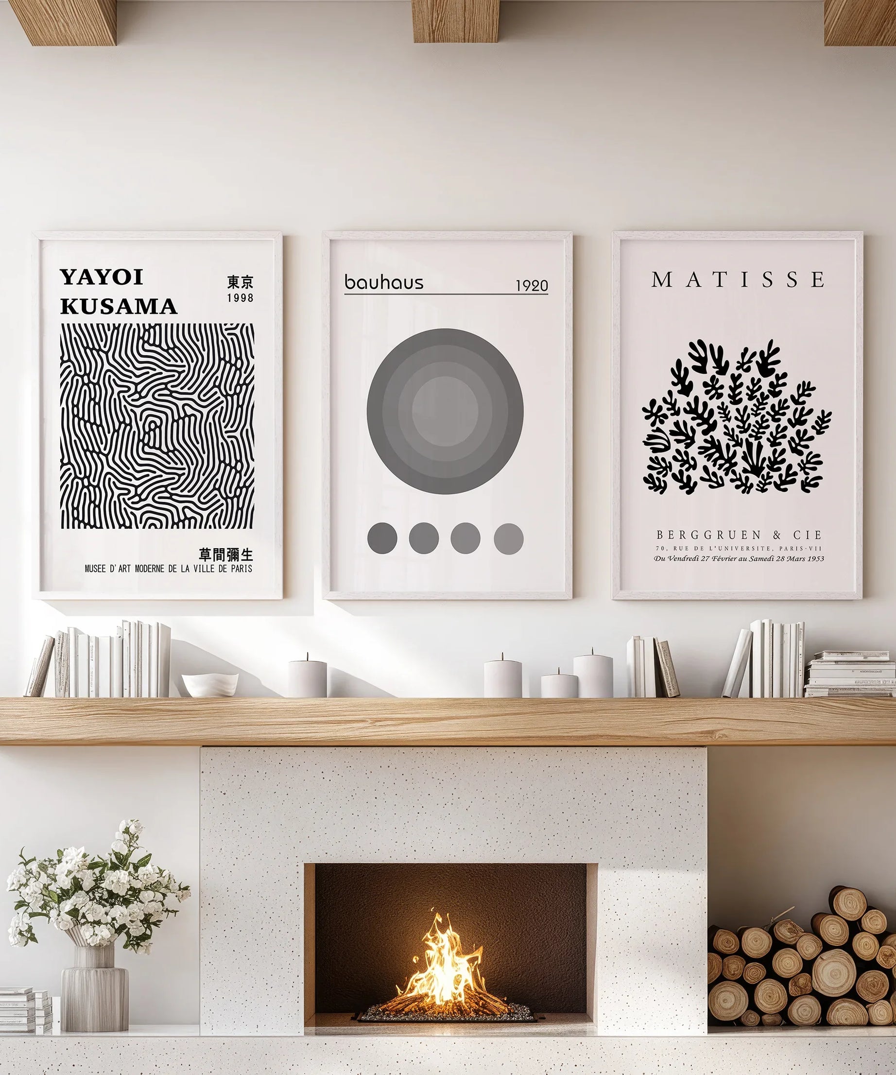 Black White Kusama, Matisse, Bauhaus Posters. Art Set of 3