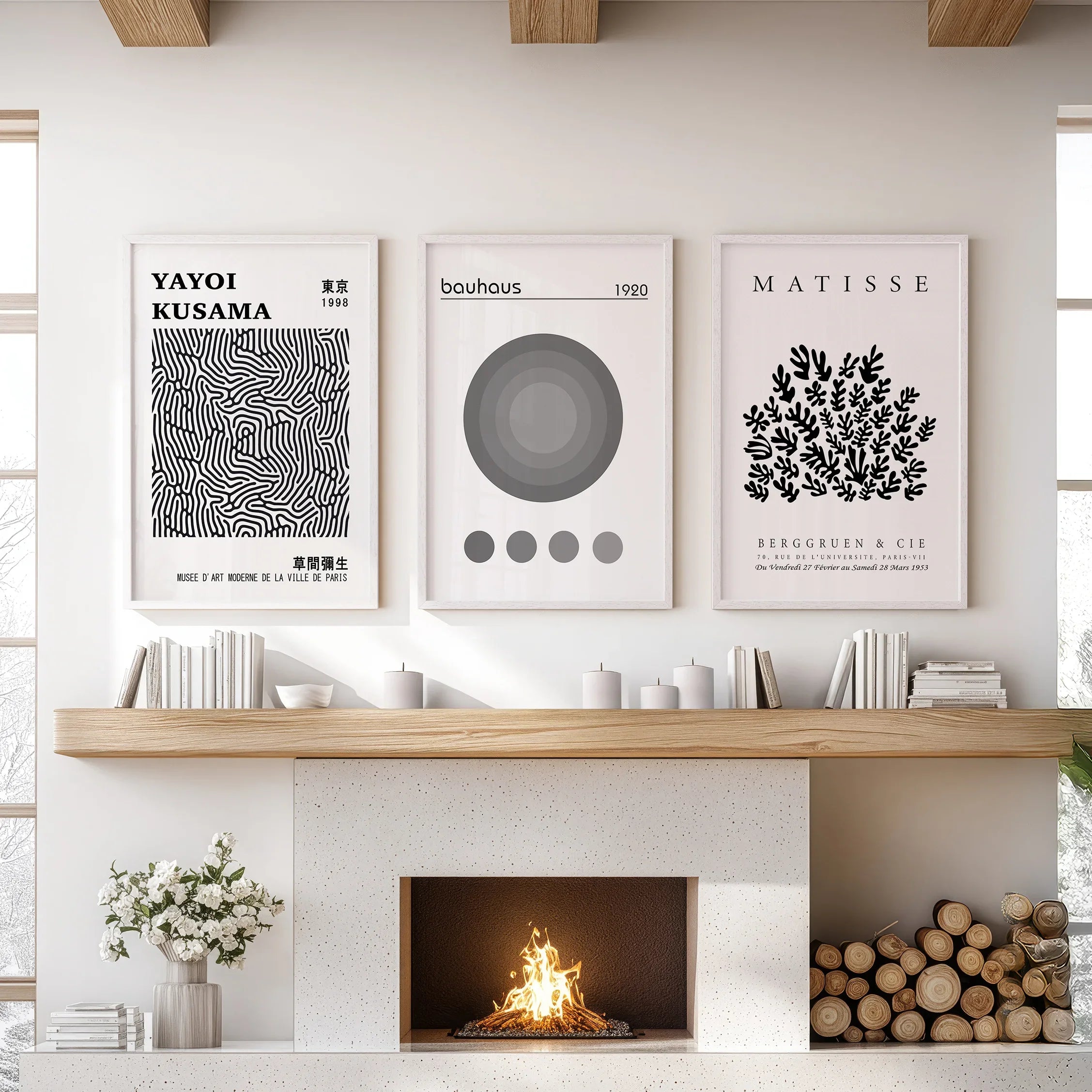 Black White Kusama, Matisse, Bauhaus Posters. Art Set of 3