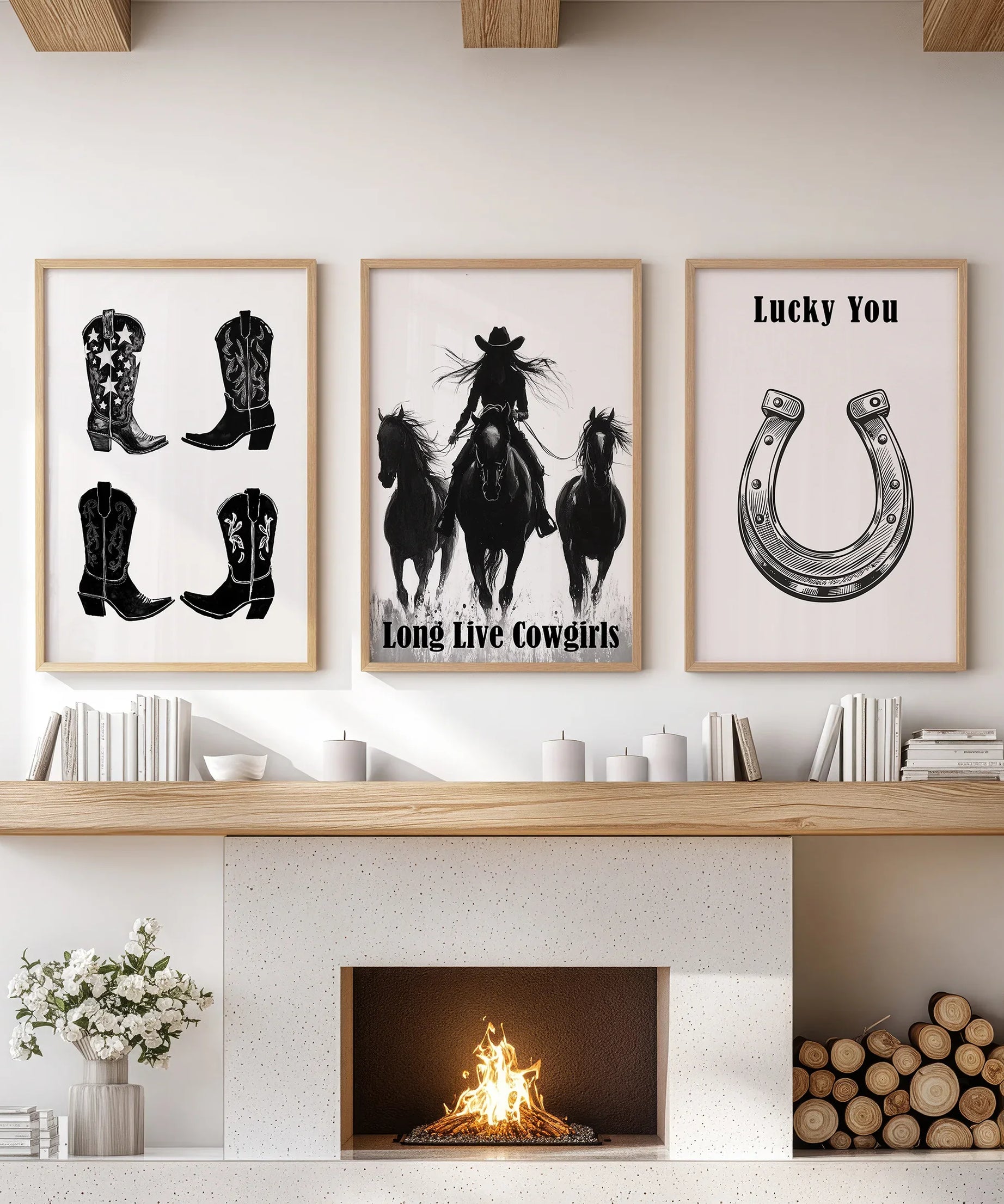 Western Cowgirl Wall Art Set of 3. Rustic Ranch Decor