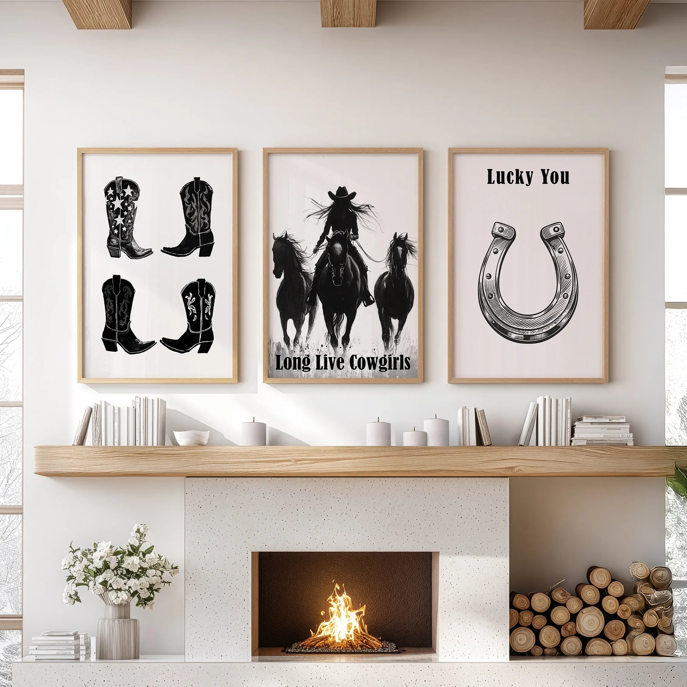 Western Cowgirl Wall Art Set of 3. Rustic Ranch Decor