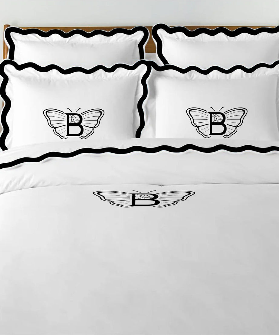 Monogram 400TC Applique Scalloped Embroidery Cotton Duvet Cover Set