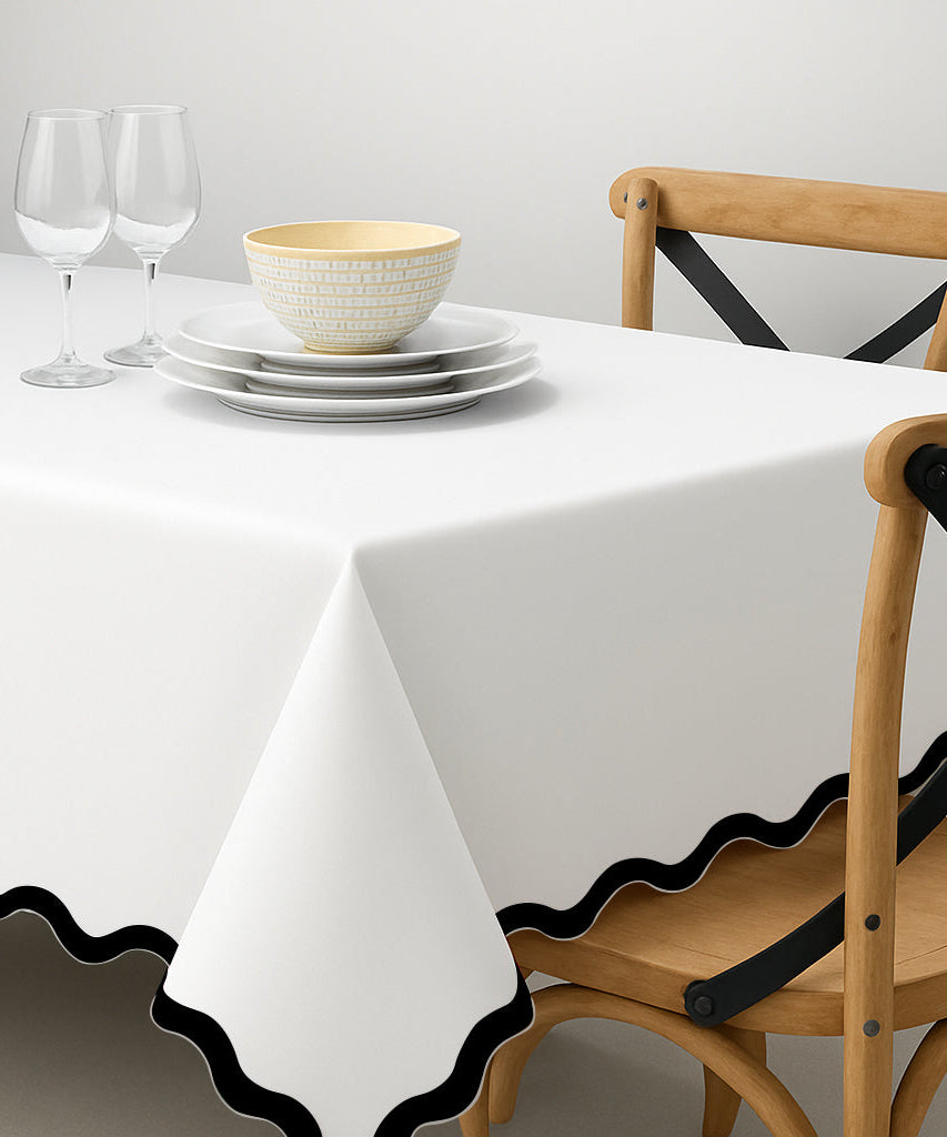 Applique Scalloped Embroidery Cotton Table Cloth