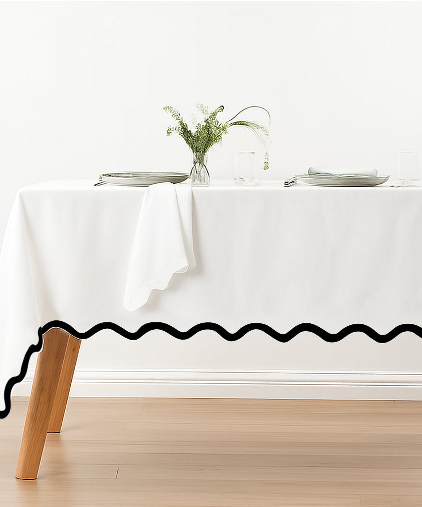 Applique Scalloped Embroidery Cotton Table Cloth