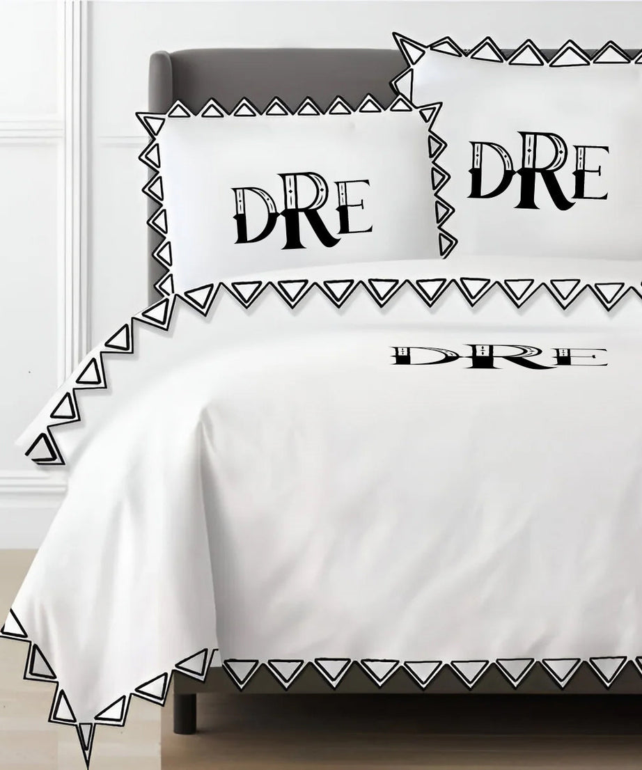 Monogram Ashley 400TC Cotton Traingle Embroidery Sateen Solid Duvet Cover Set