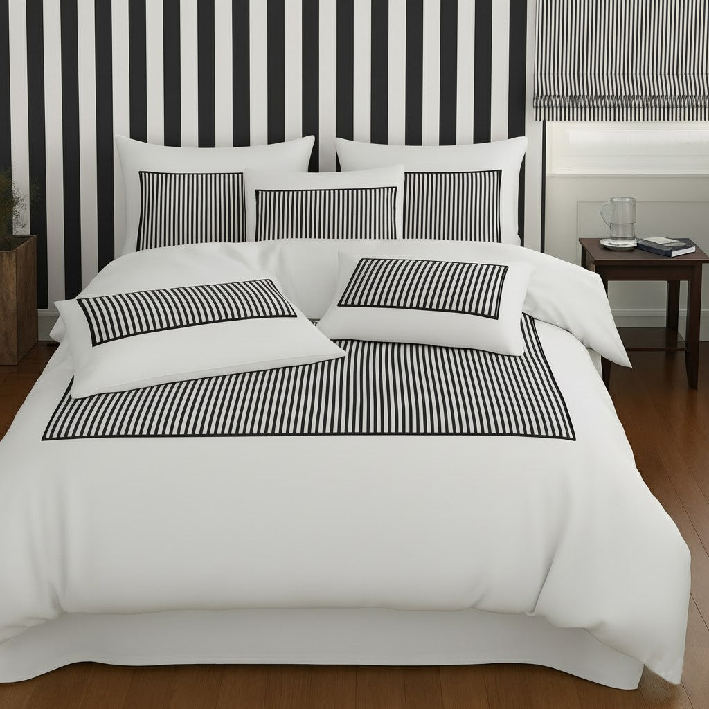 Classic Applique Ticking Stripe Cotton Duvet Cover Set